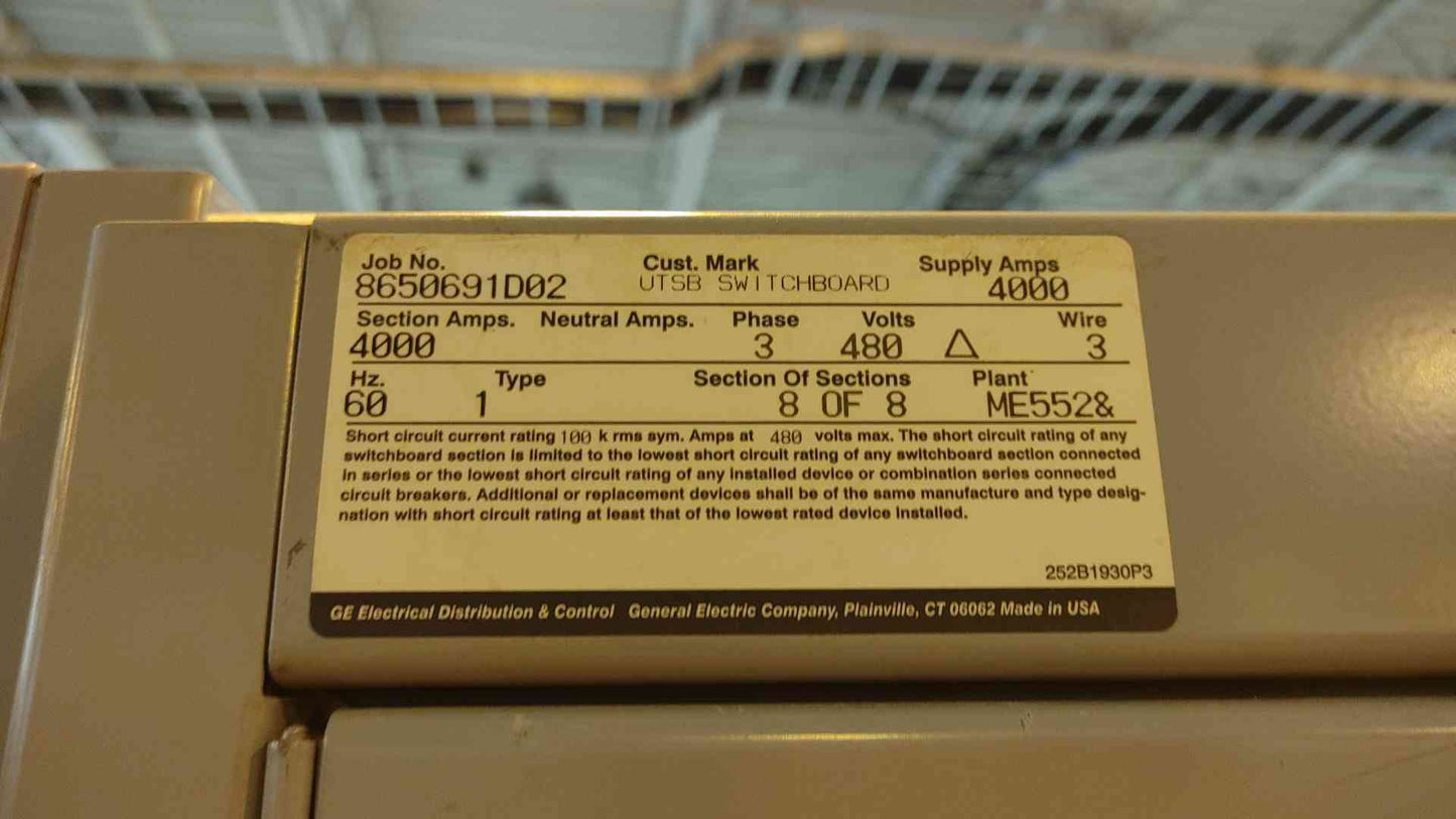 General Electric 8 Section Switchgear 4000A 3PH 480V (108470)