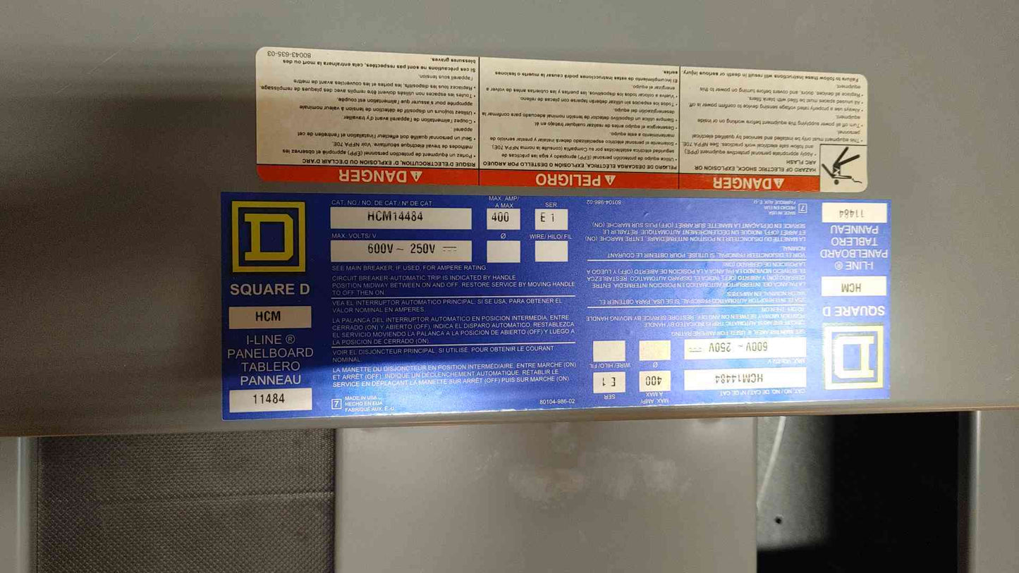 Square D I-Line Panelboard 400A 600V 250V HCM14484 2x HJ150 Breaker (108939)