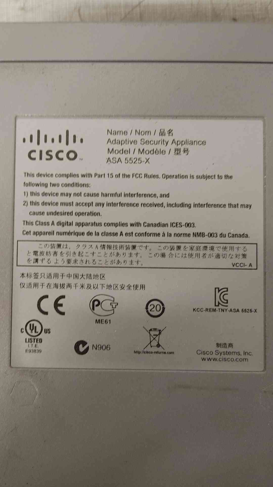 *Pickup Only* Cisco Adaptive Security Appliance ASA 5525-X (109097)