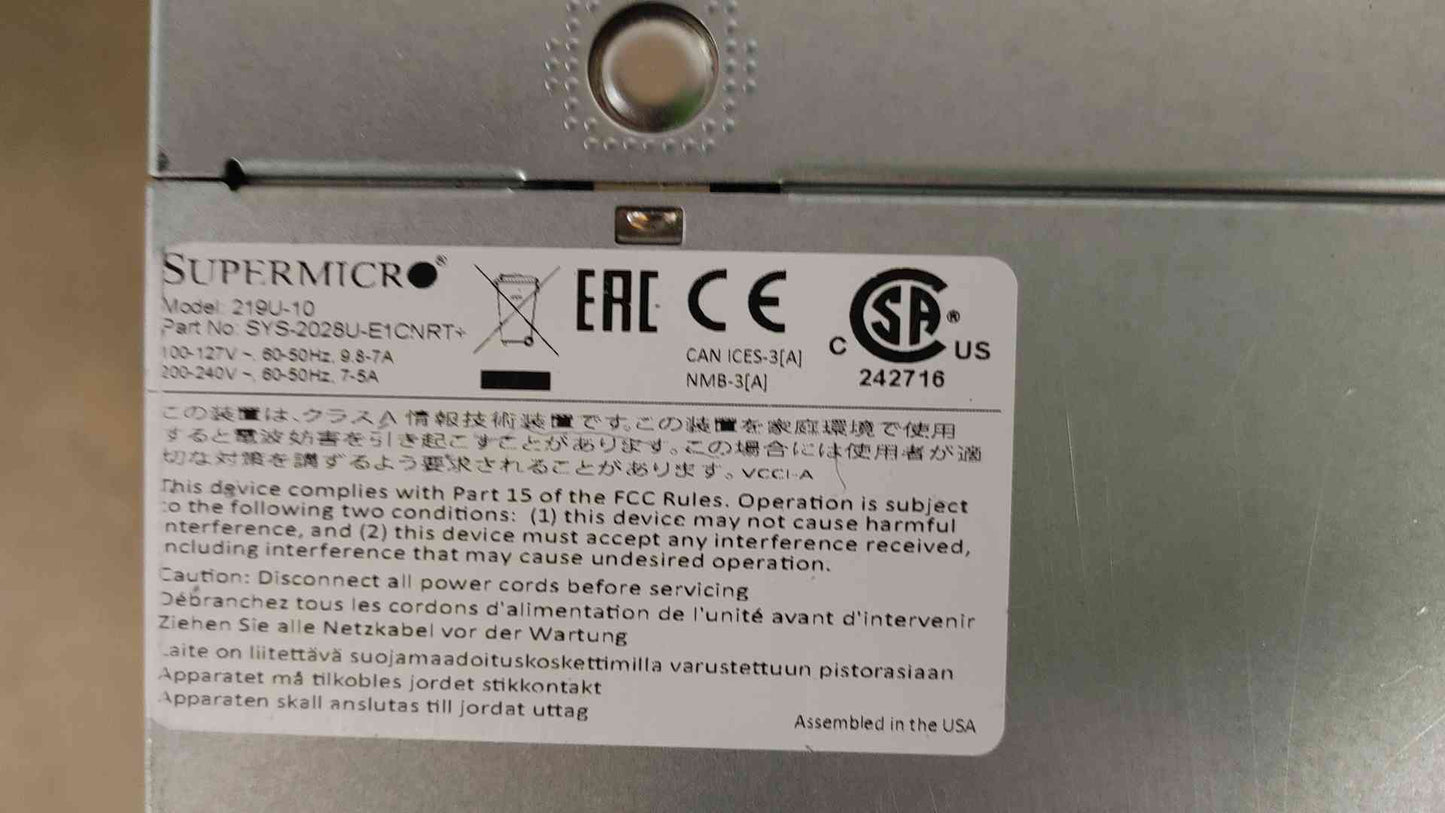 Supermicro Model 219U-10 NO HDDS