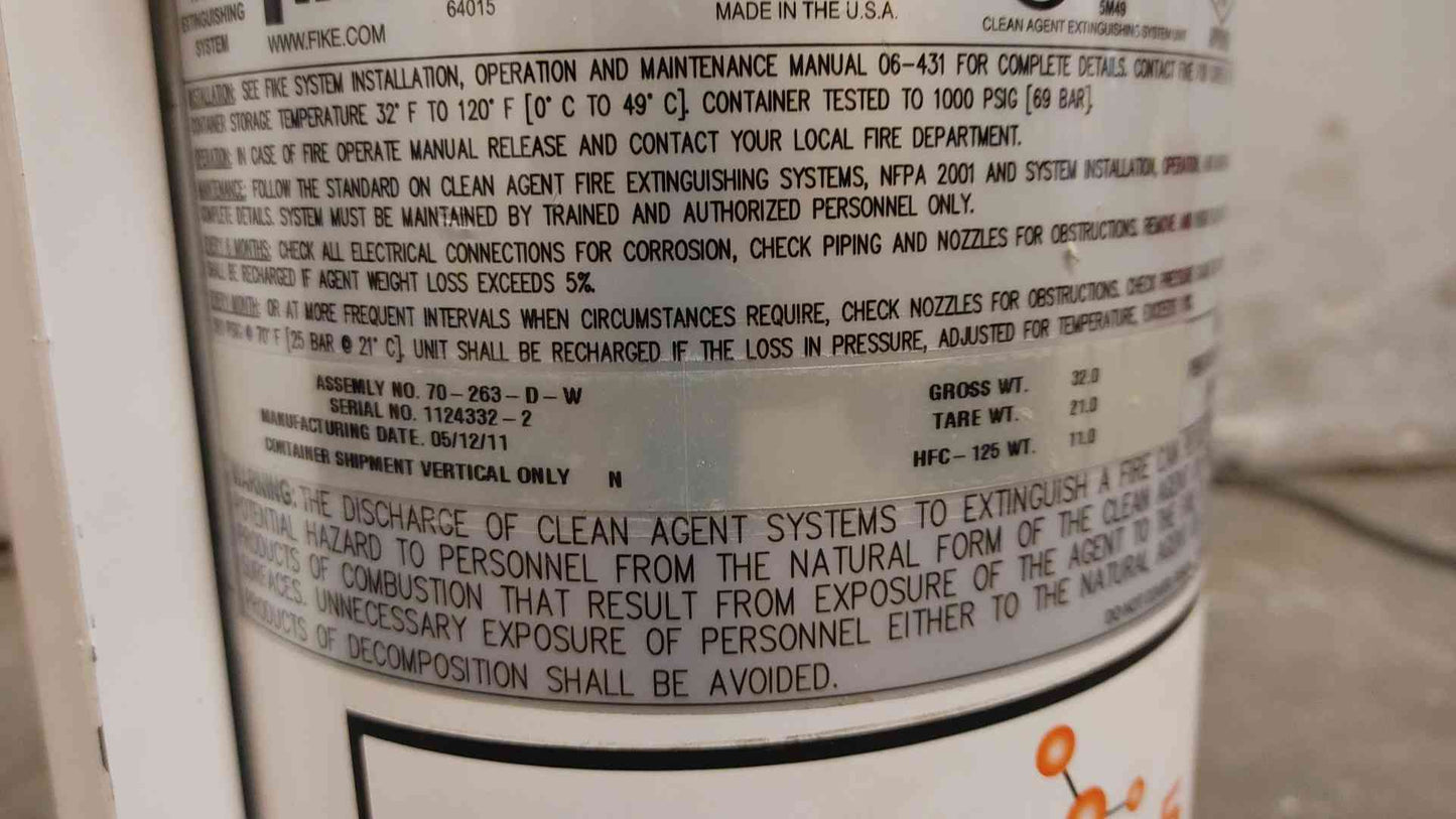 Fike 11LBS Ecaro 25 Clean Agent Fire Suppression Cylinder HFC-125 70-263-D-W (109251)