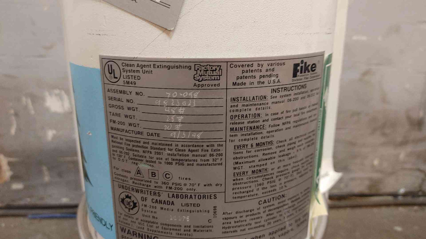 Fike Clean Agent Extinguishing System Unit 50Lbs FM-200 (109315)