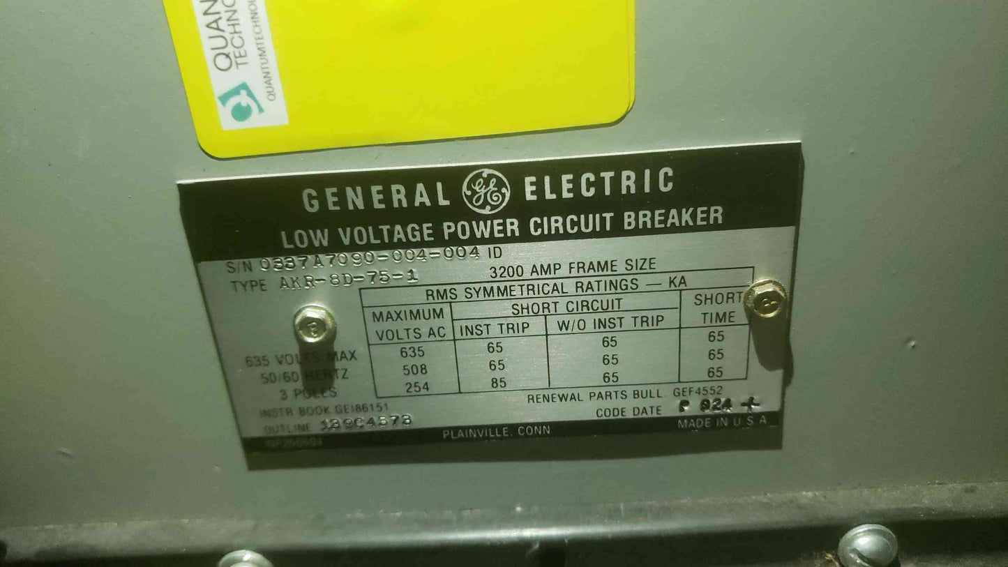 GE 3200A 635V Max Low Voltage Power Circuit Breaker AKR-8D-75-1 (109432)