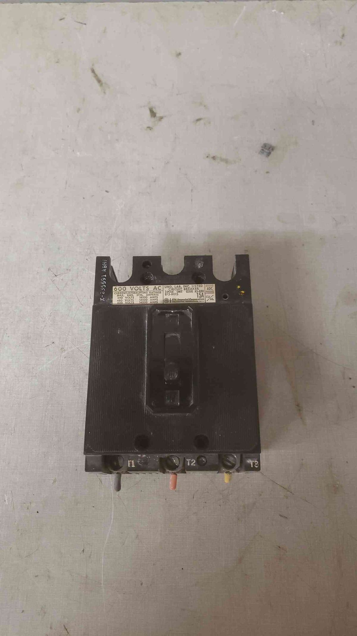 I-T-E 15A 600VAC 3 Pole Breaker EF3-B015 (SKU: 109597)