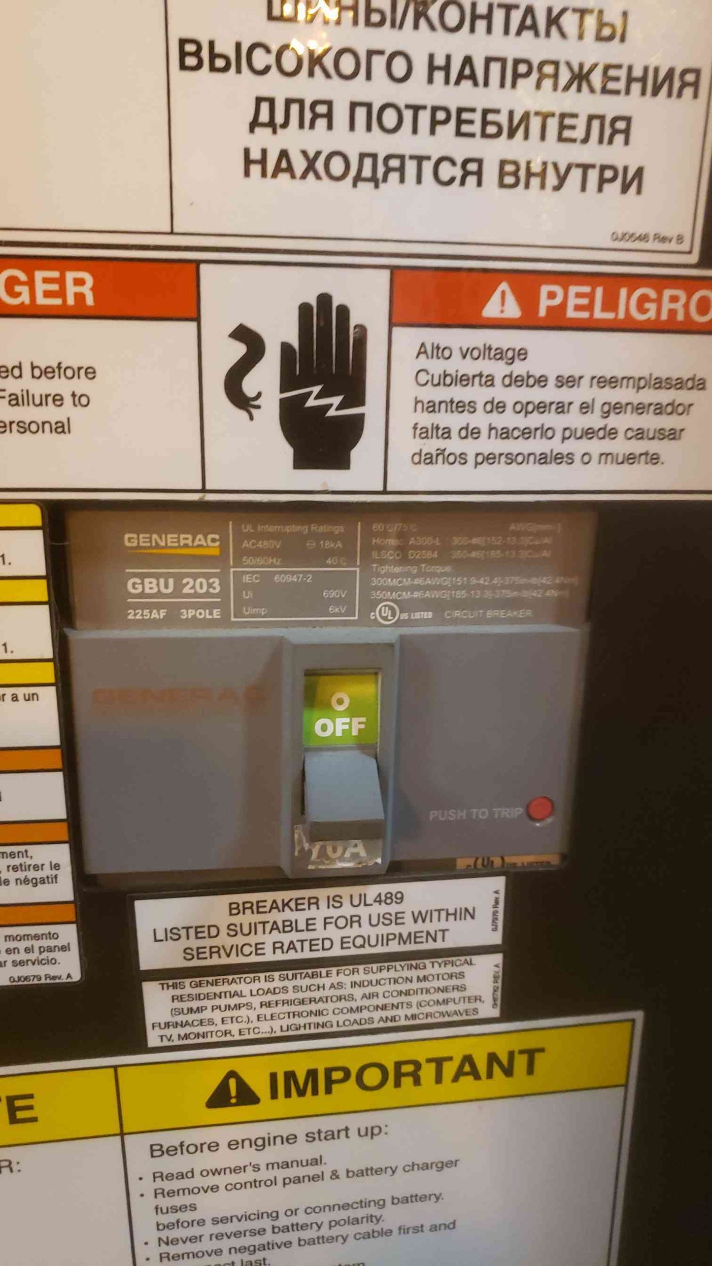 15KW GENERAC SD15 120/240V 1PH 62A Diesel 258 Hrs. TESTED (SKU: 109658)