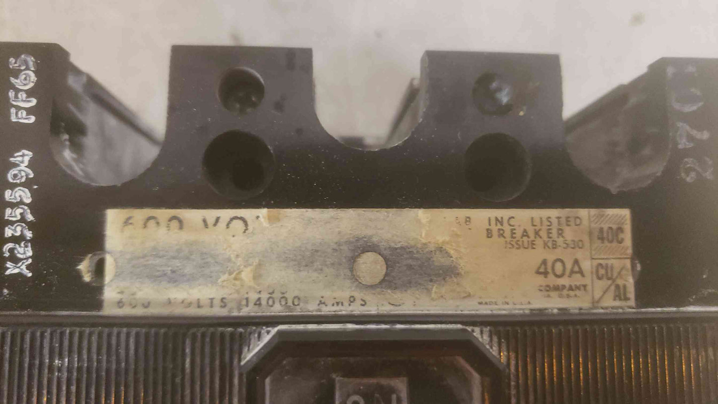 ITE IMPERIAL CORPORATION 40A 3 POLE 600VOLT Circuit Breaker (SKU: 110212)