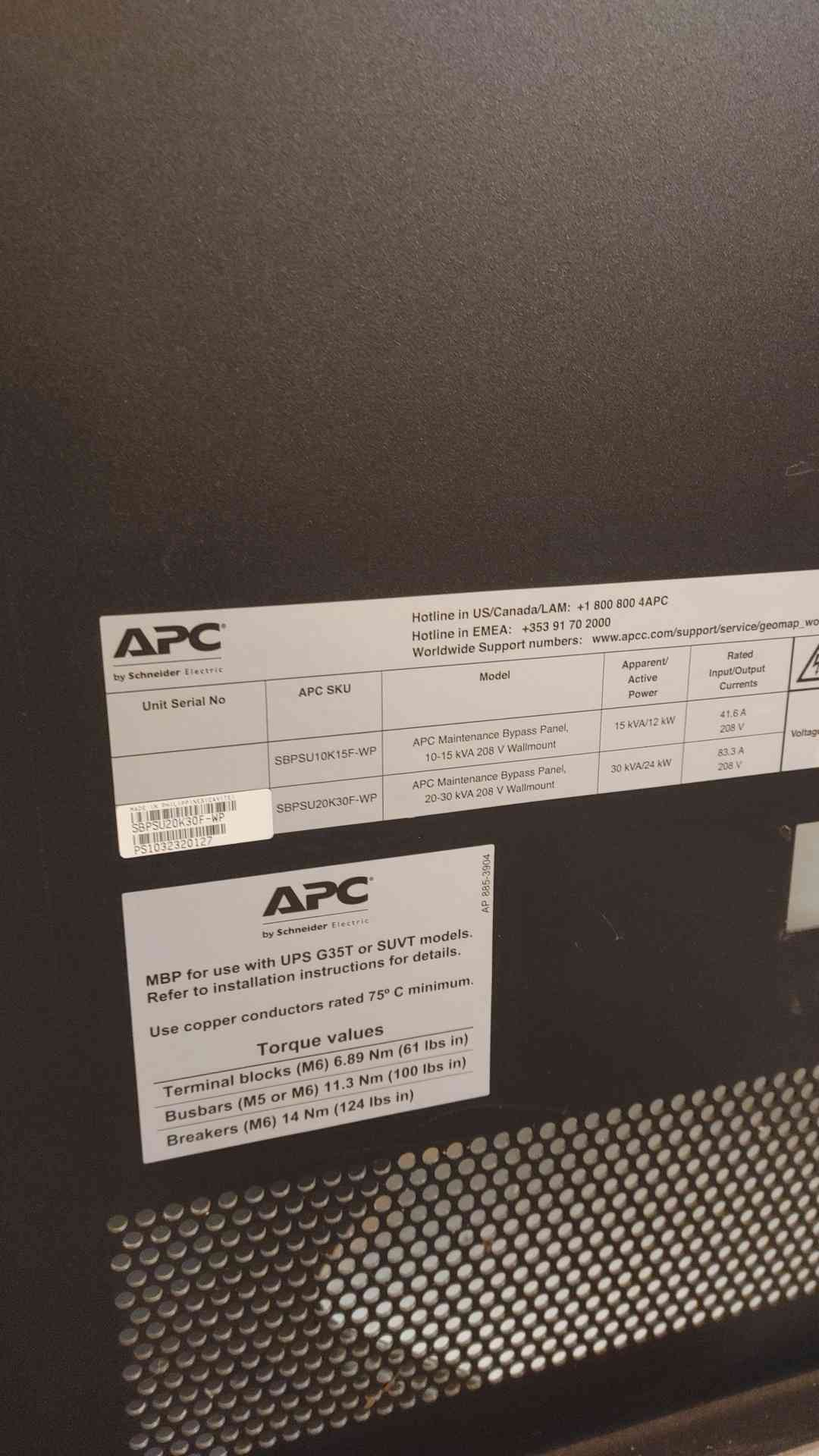 APC Smart-UPS VT/Galaxy Maintenance Bypass Panel 5BP5U20K30F-WP 30KVA (SKU: 110262)