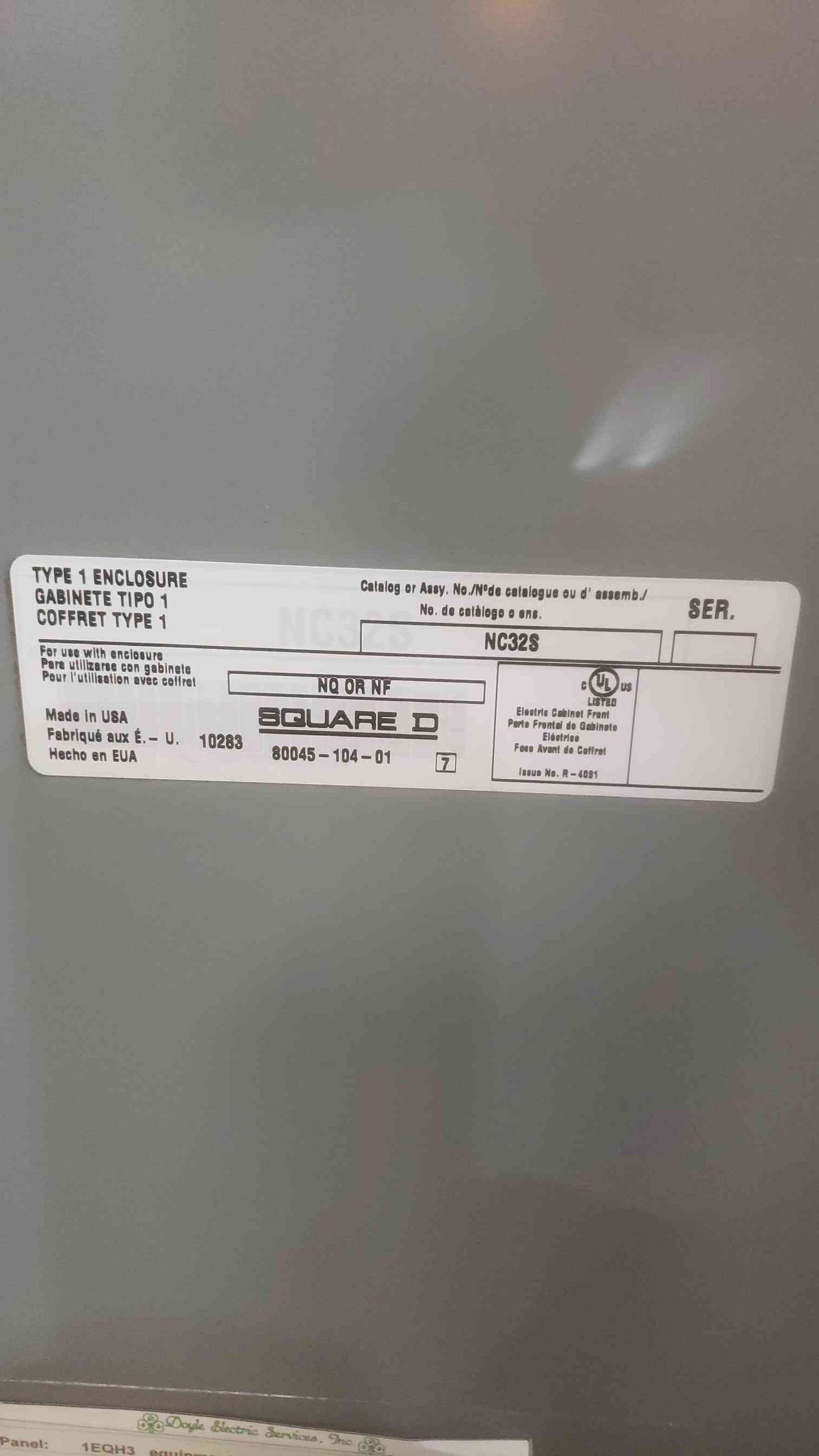 Square D NF 100A Panelboard 480/277VAC 3PH 4W 4 Breakers NC32S (SKU: 110555)
