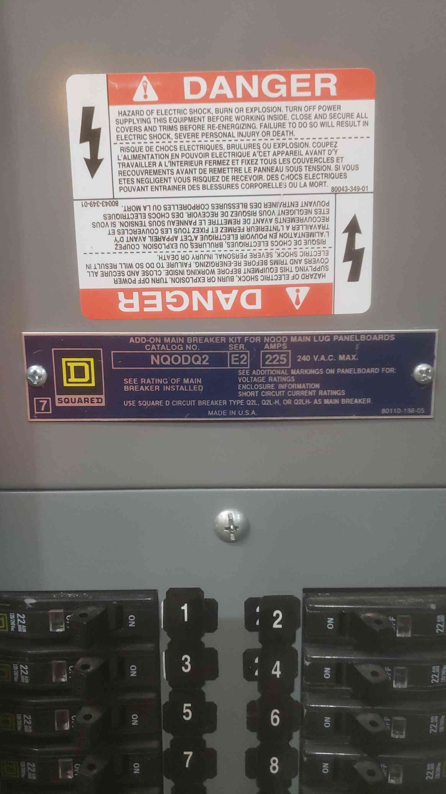 SQUARE D 225A 240VAC Panelboard CAT NO. NQODQ2 w/ Main (SKU: 110590)