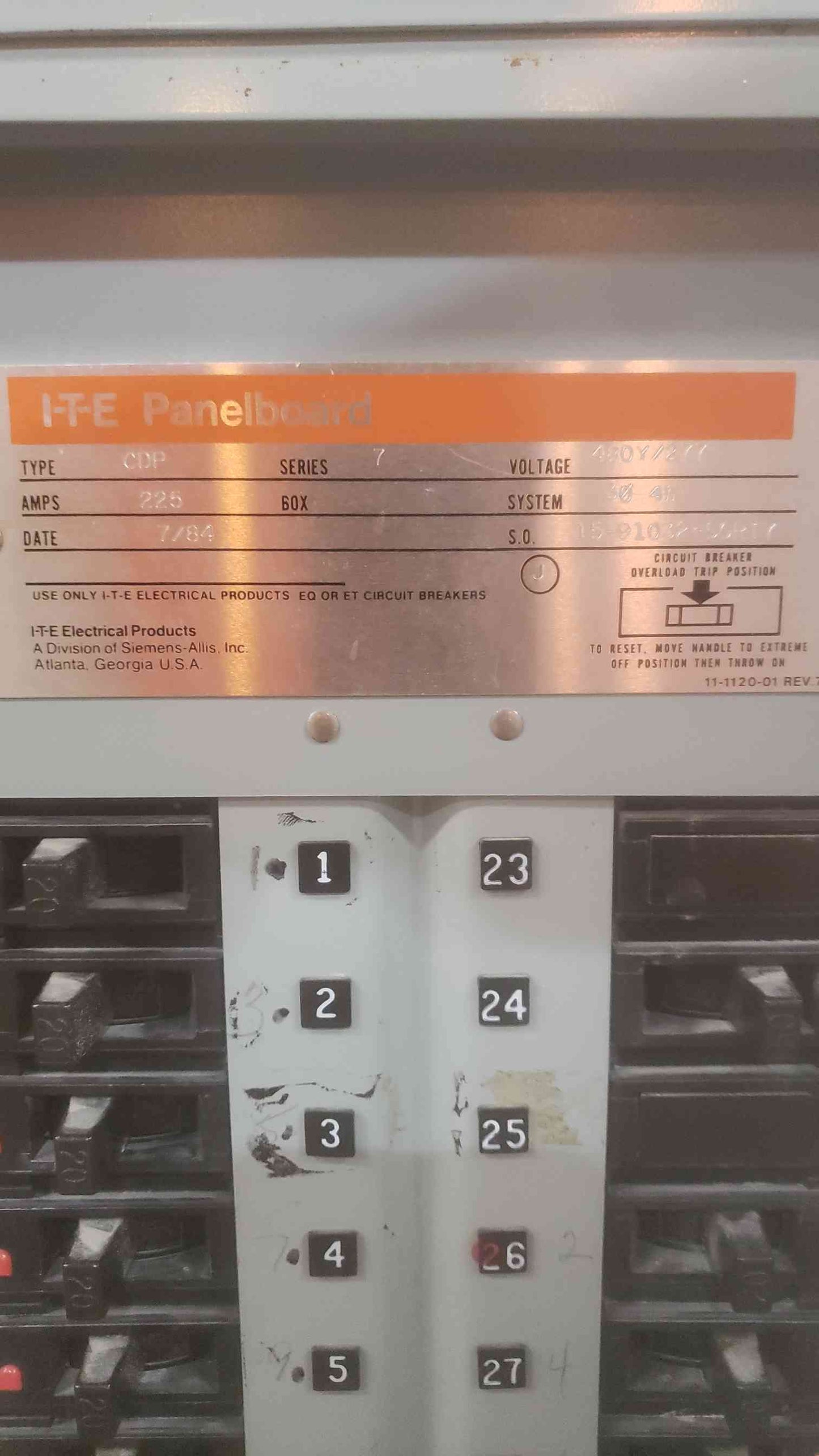 I-T-E 225A 480Y/277V 3PH 4W Panelboard CDP(SKU: 110629)