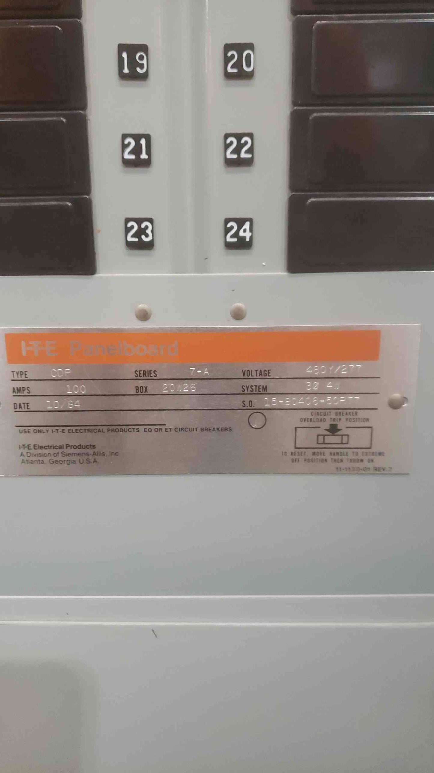 I-T-E 100A 480Y/277V 3PH 4W Panelboard(SKU: 110662)