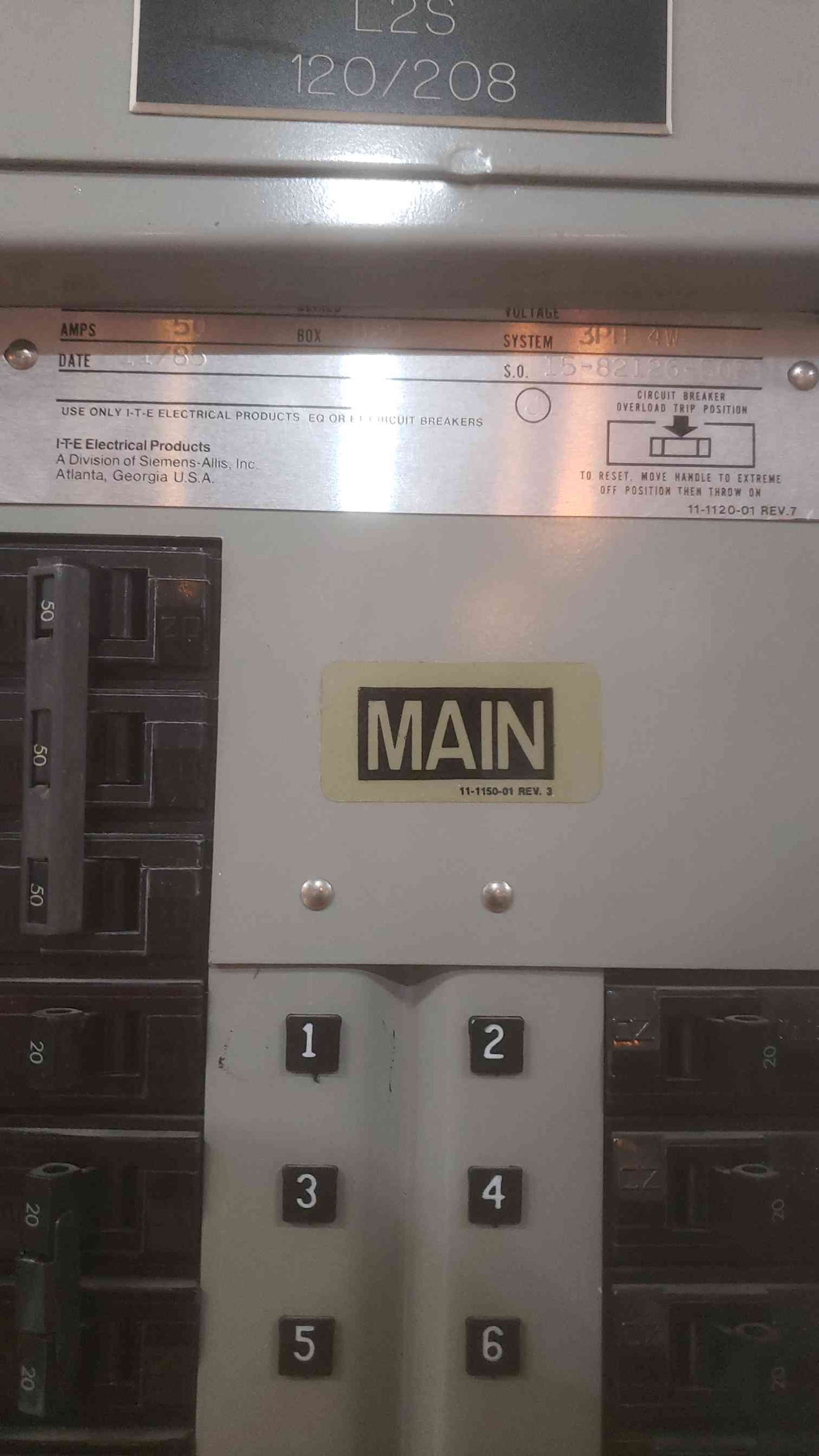 I-T-E 50A 120/208V 3PH 4W Panelboard(SKU: 110672)