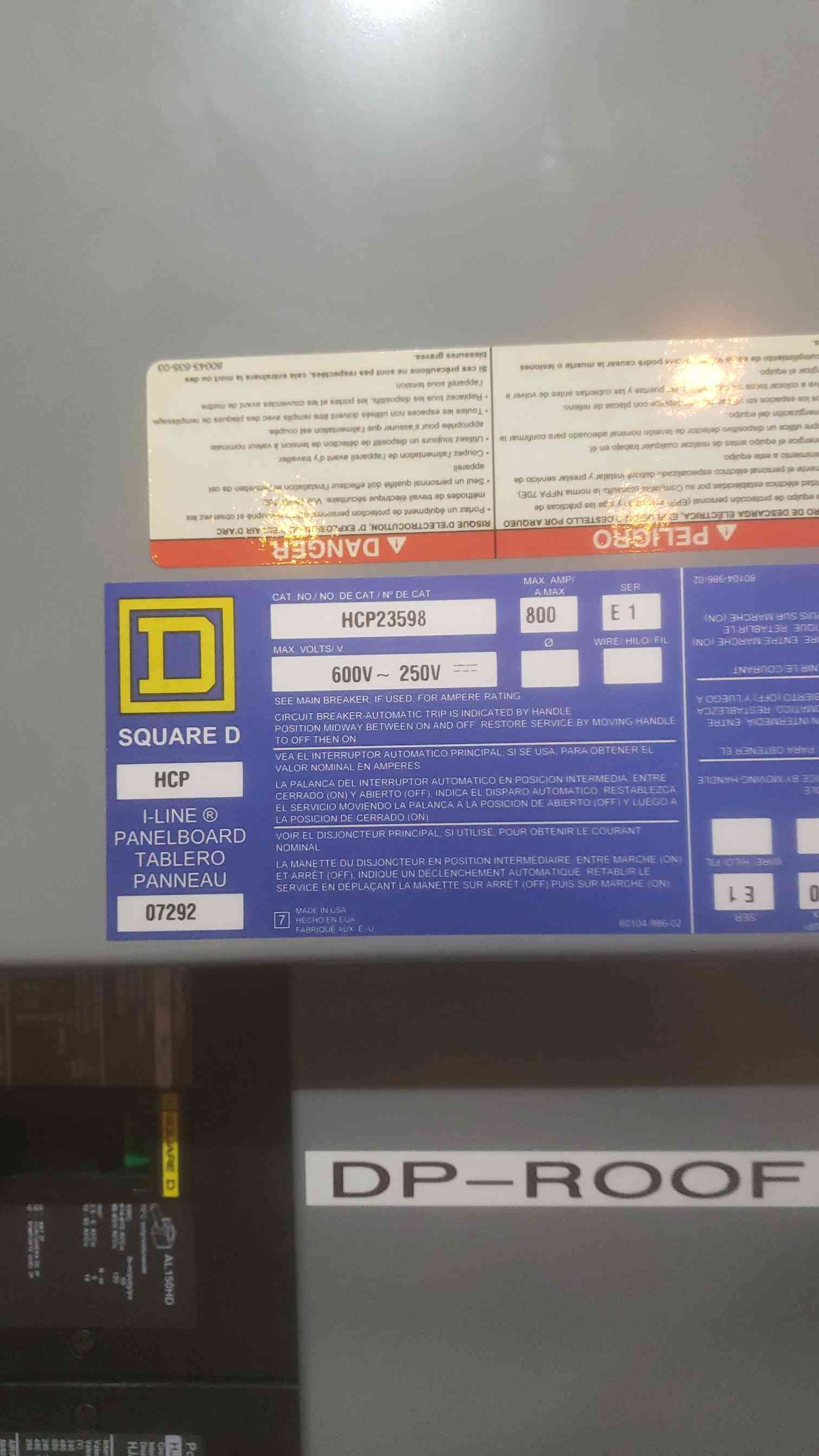 Square D I-Line HCP Panelboard 800A 600V~250V HCP23598 5 Breakers