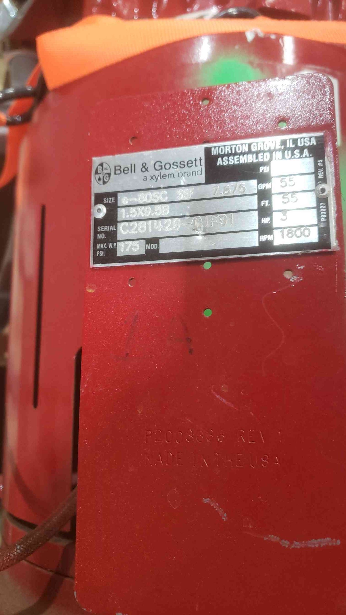 US Motors 3HP 3PH 200/400V 8.9/4.4A Inverter HD3V2XC-C w/ Bell & Gossett e-80SC Split Coupled, In-line Centrifugal Pump(SKU: 111180)