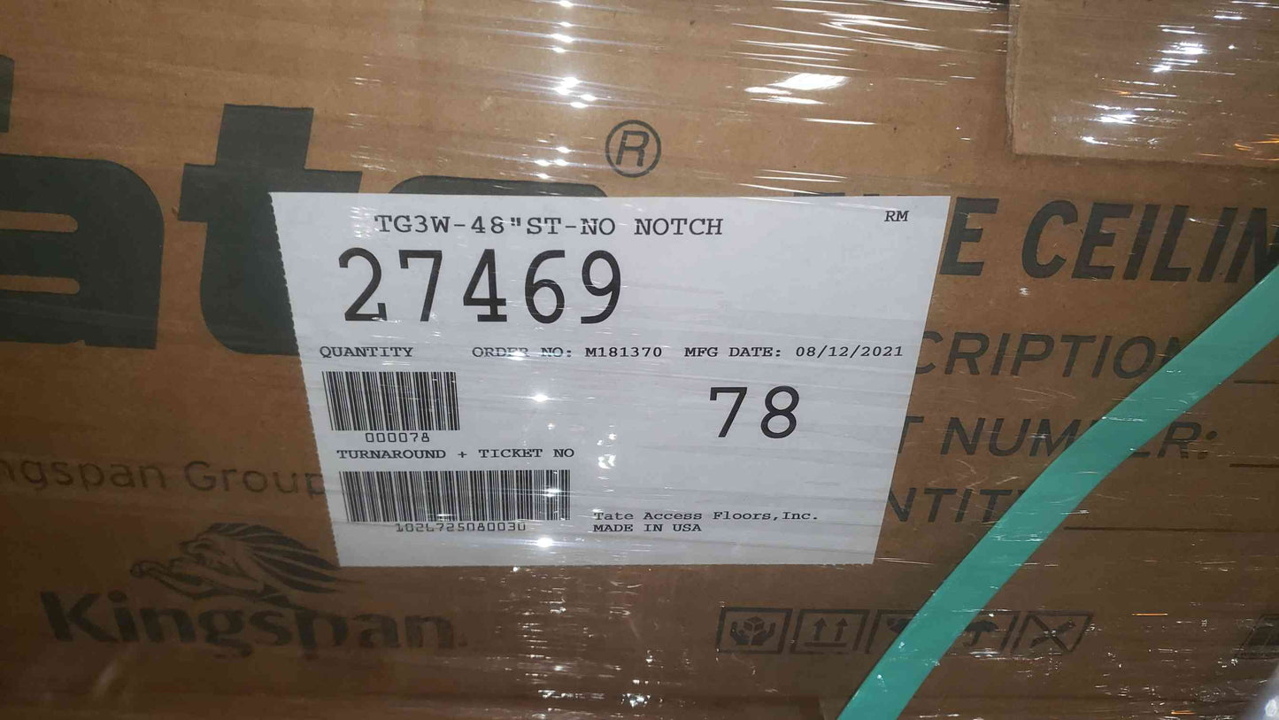 New 4' Tate Commercial Wall 3/8" Thick No Notch Rack TG3W-48 Raised Floor