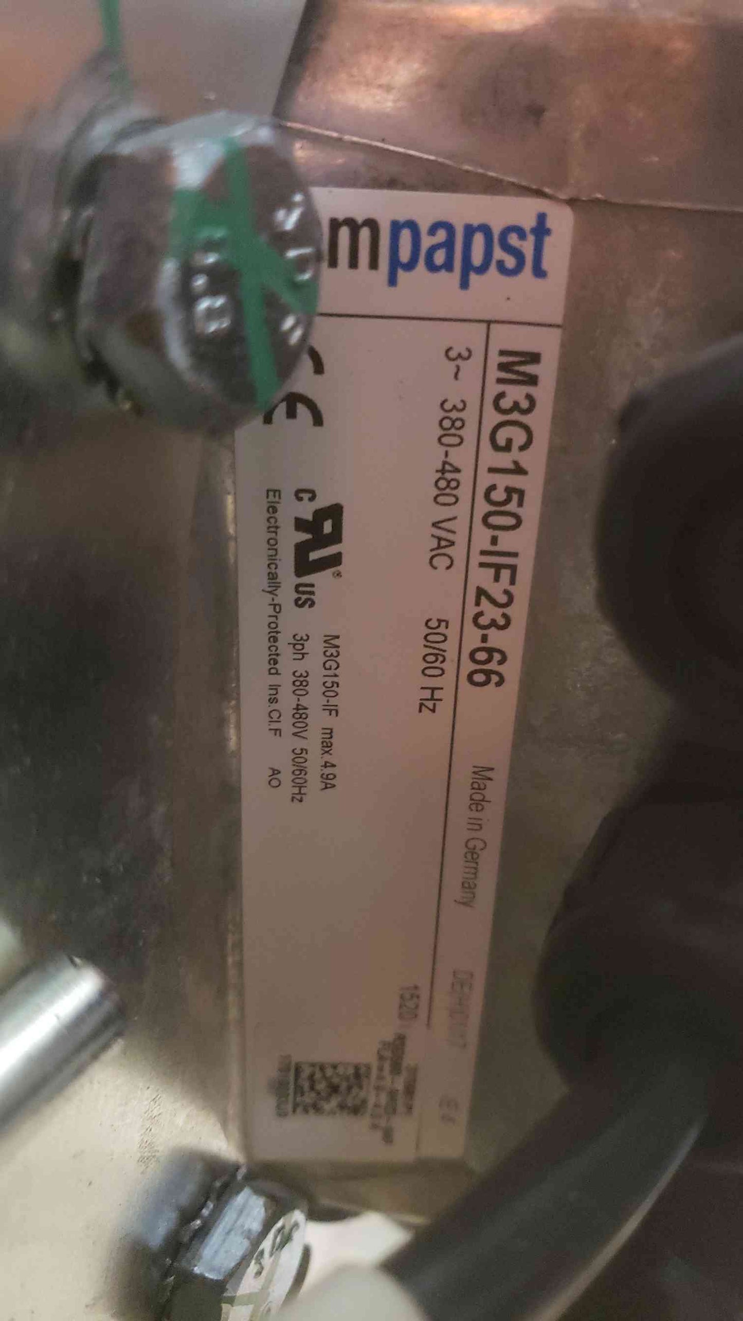 Ebmpapst 380-480VAC 50/60Hz 3PH EC Fan M3G150-IF23-66 (SKU: 111177)