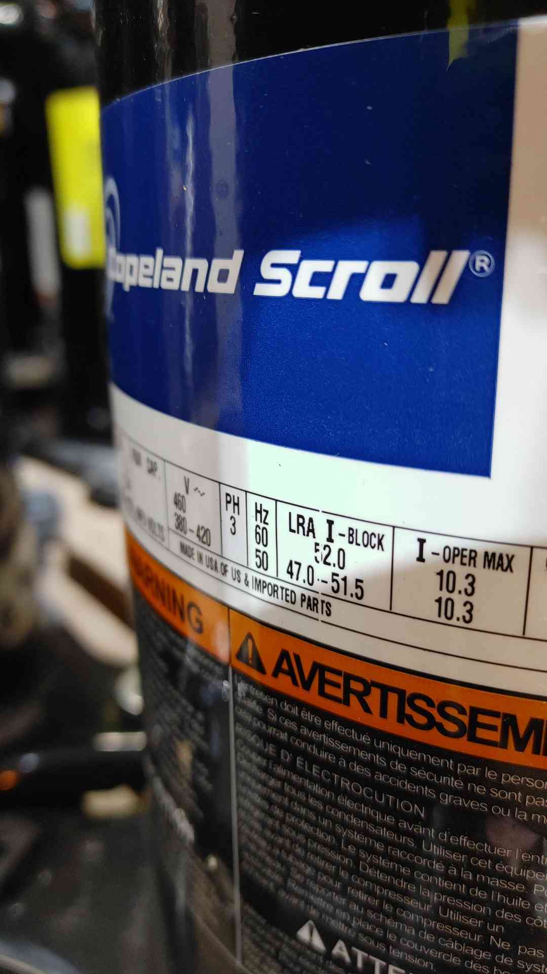 Copeland Scroll 460 3PH Compressor ZP54K5E-TFD-130 (SKU: 111228)