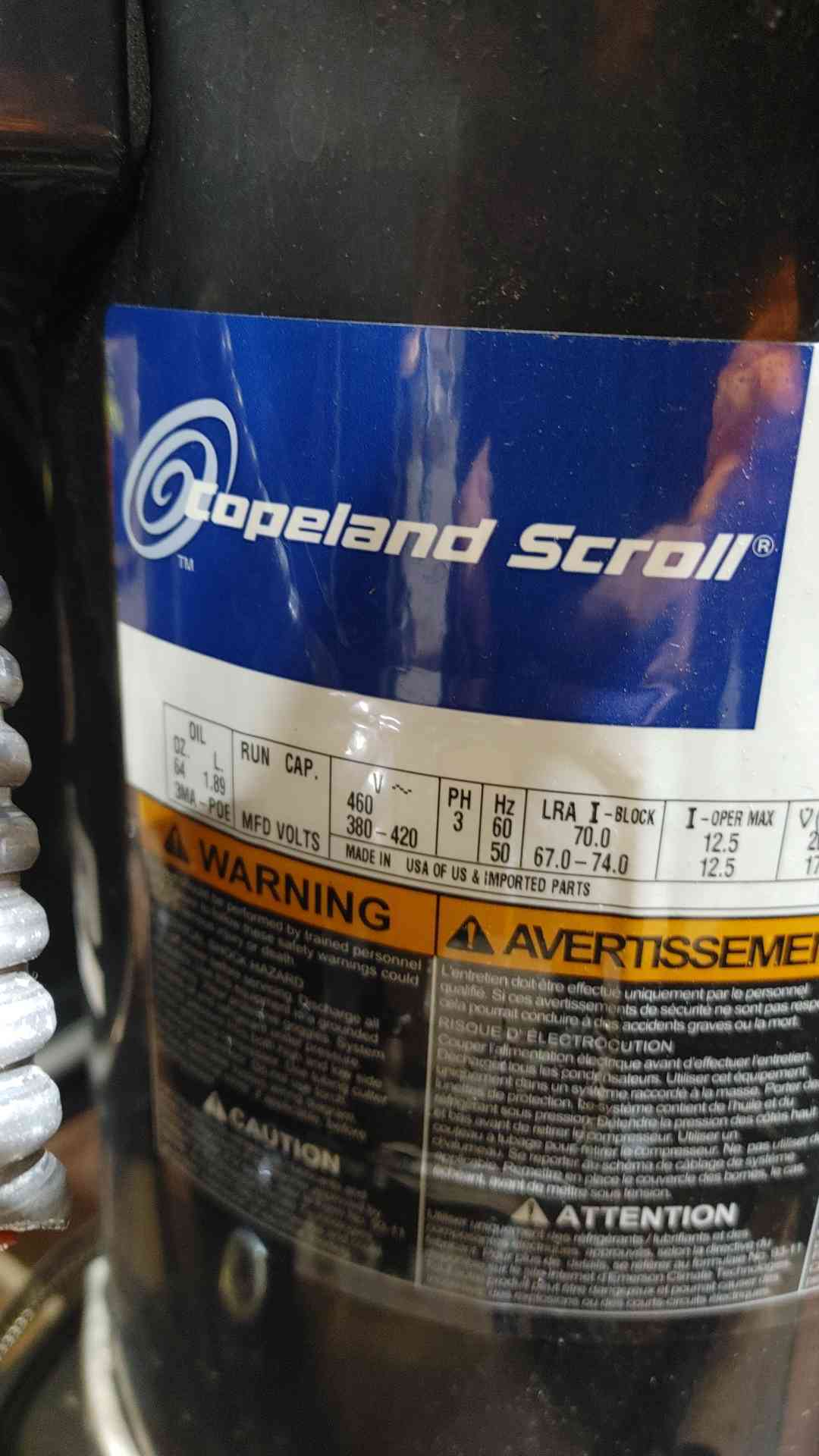 Copeland Scroll 460 380-420 3PH Compressor ZRD72KCE-TFD-261 (SKU: 111231)