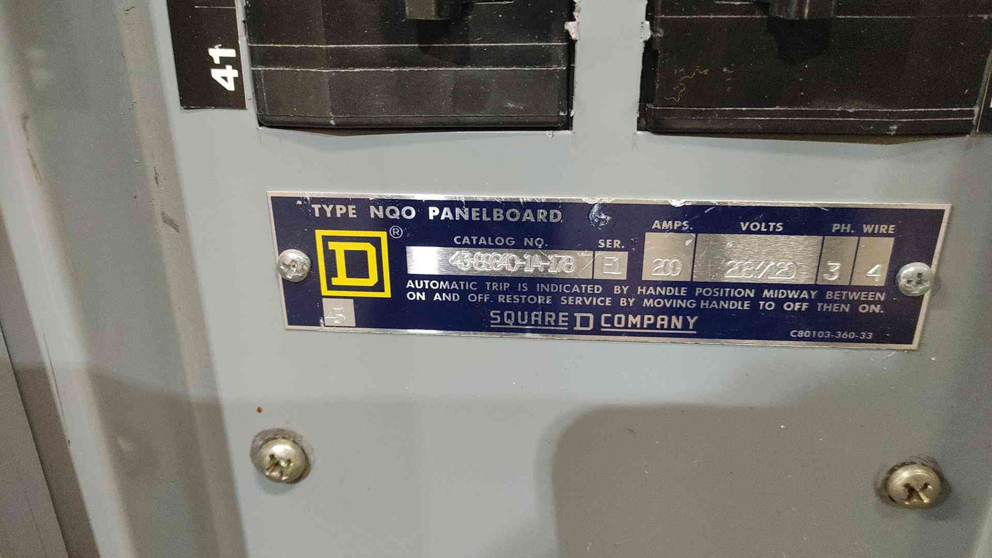 200A SQUARE D NQO PANELBOARD 208Y/120 3ph 4W W/Main