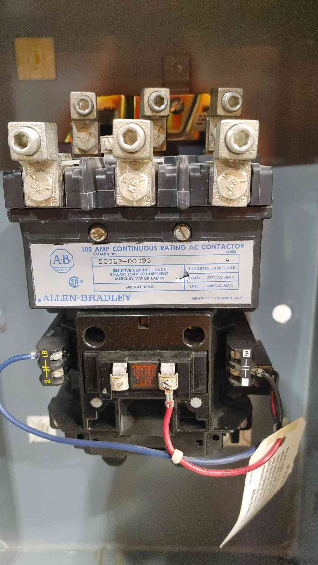 ALLEN-BRADLEY 100A CONTINUOUS RATING AC CONTACTOR 500LP-DOD93(SKU: 111346)