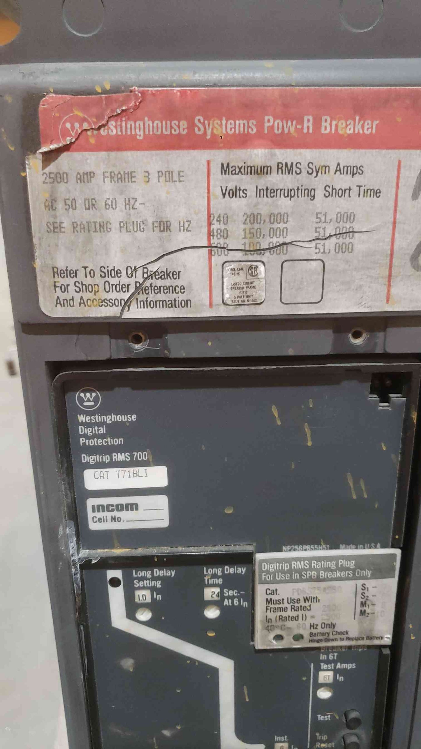Westinghouse 2800AMP Frame 3Pole RMS700 Digitrip Breaker( SKU: 111443)