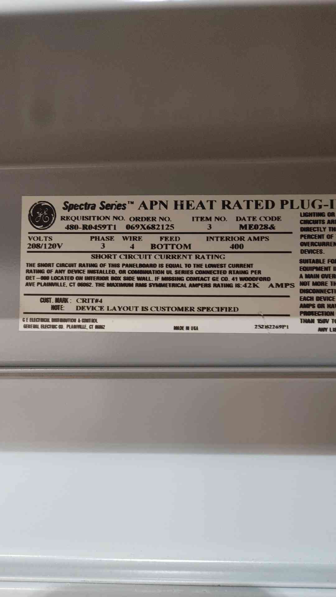 GE 208/120V 400A 3PH 4W Spectra Series Power Panelboard 12 Breakers (SKU: 111481)