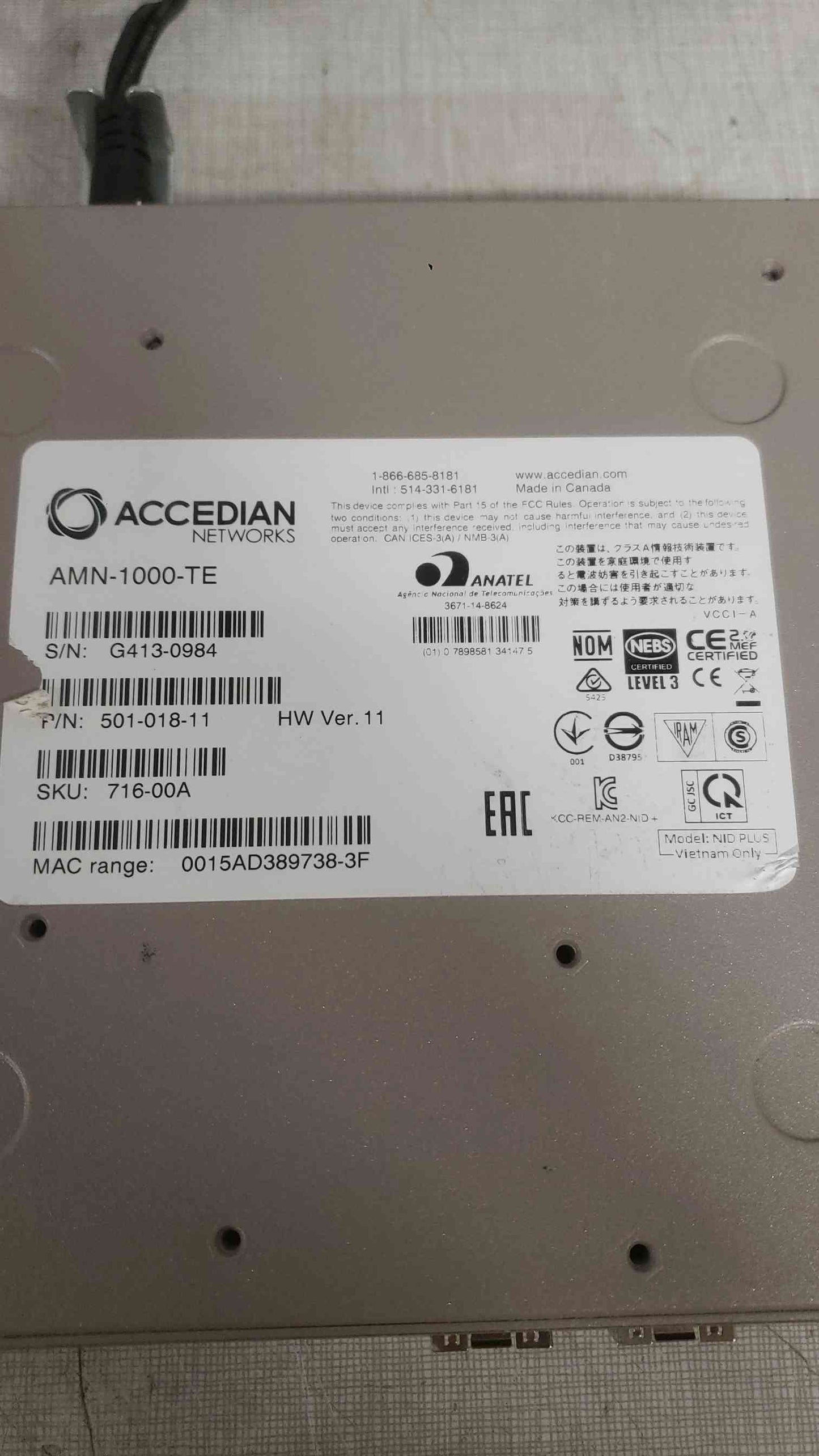 Accedian Networks MetroNID AMN-1000-TE (SKU: 111806)
