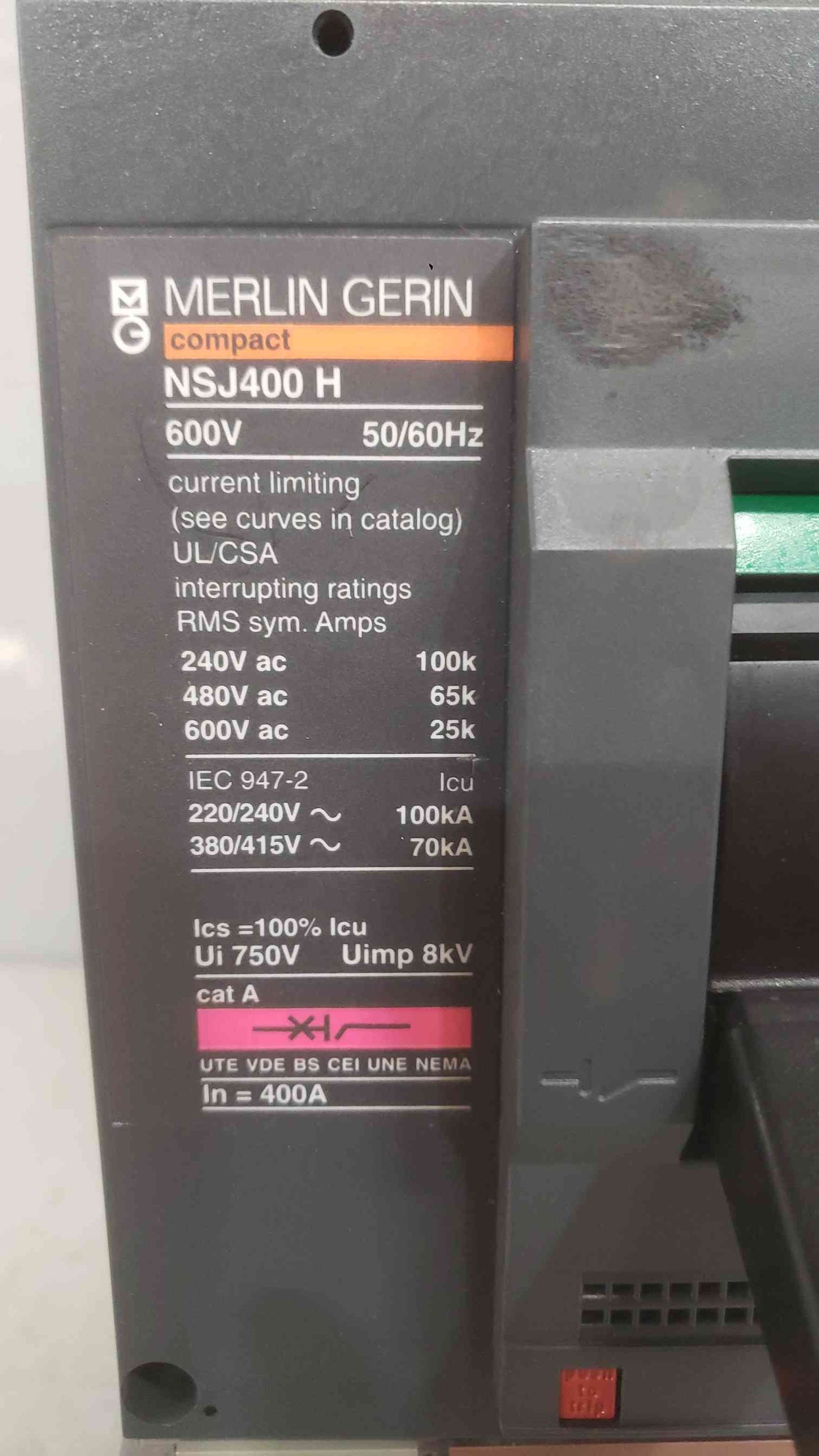 Merlin Gerin 160/400A 600V Breaker NSJ400H STR trip unit(SKU: 111870)
