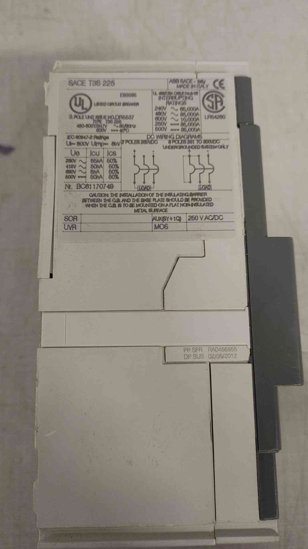 ABB 175A SACE Tmax T3S 225 3 Pole Breaker