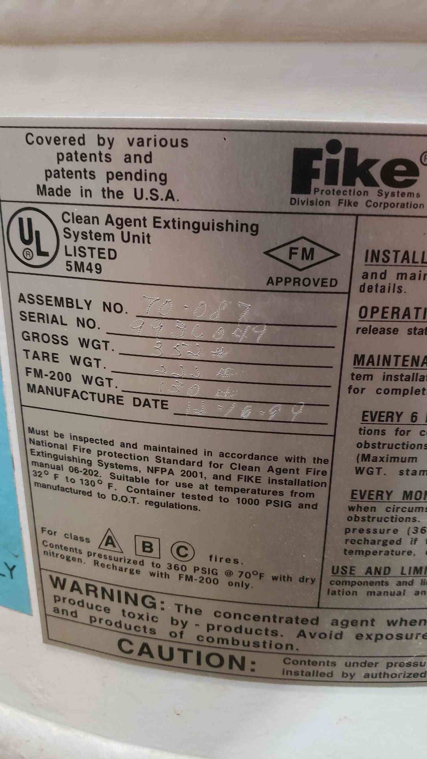 Empty Fike Fire Suppression Tank (SKU: 111973)