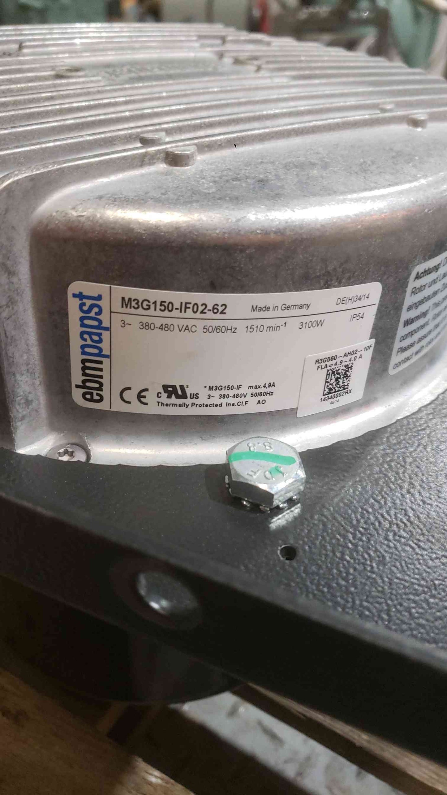 Ebmpapst 380-480VAC 3PH High Efficiency Centrifugal Fan M3G150-IF02-62 (SKU: 112227)