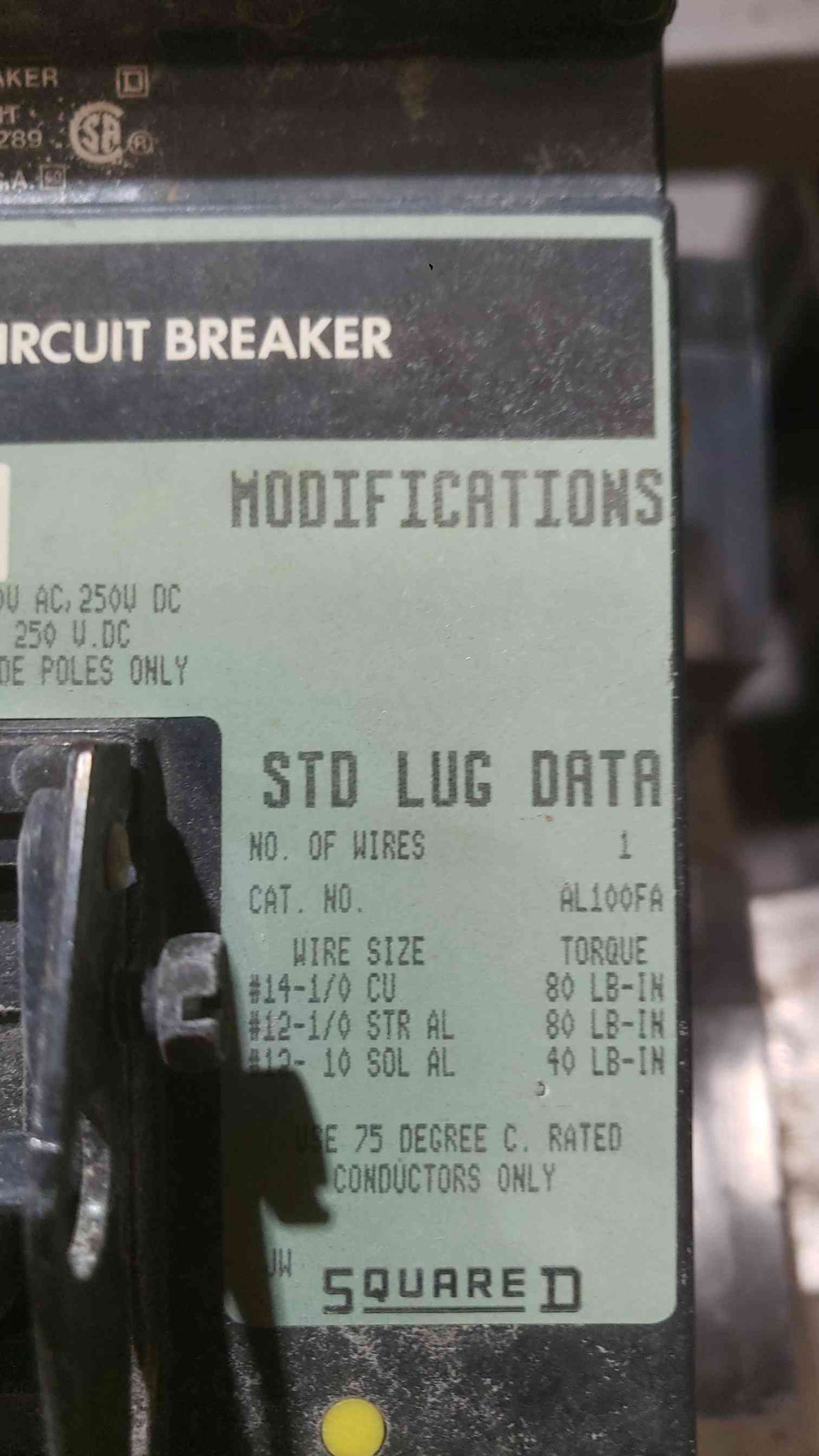 Square D 60A 480VAC 3 Pole Breaker FA34060 (SKU: 112293)