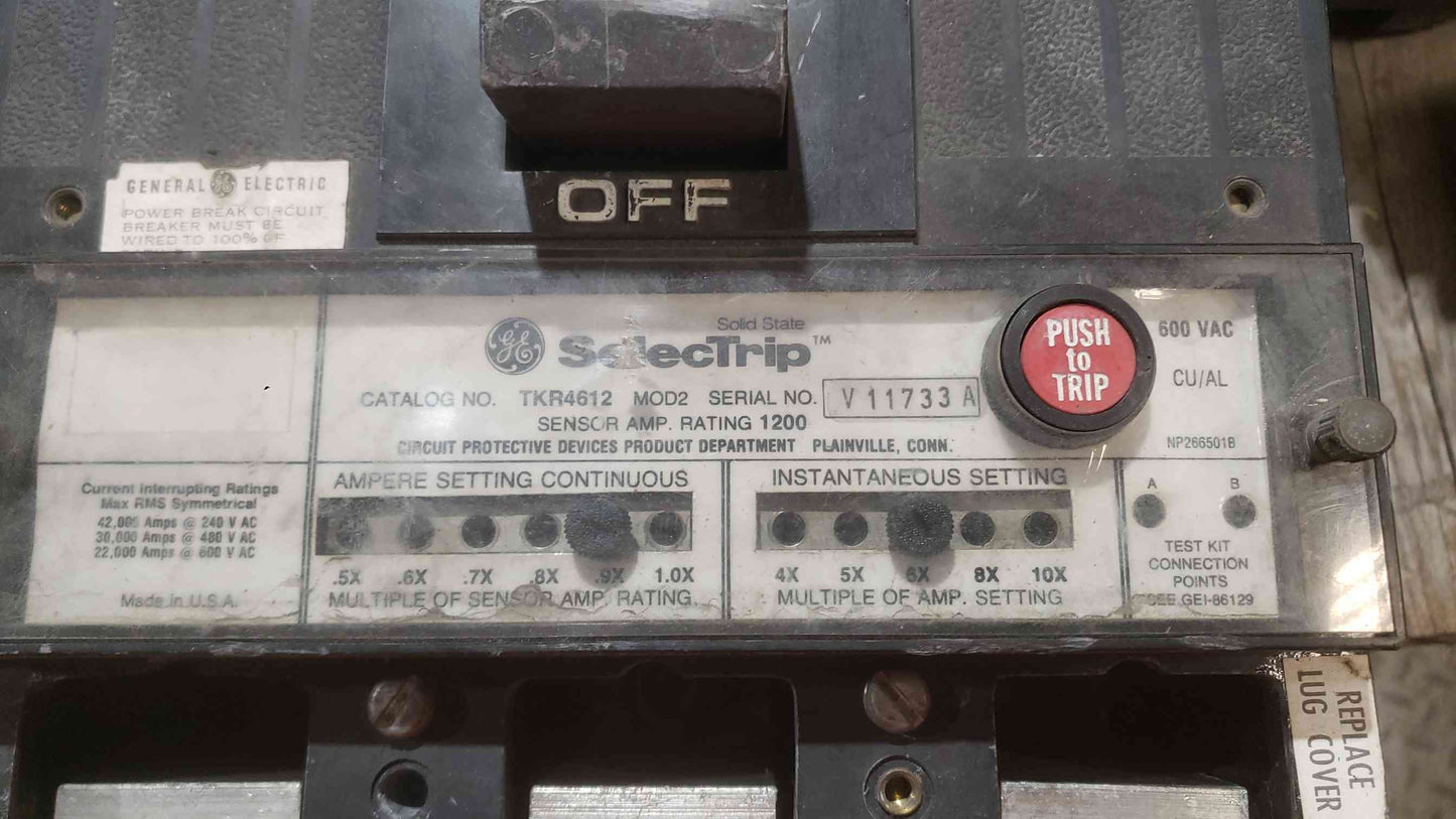GE 1200A 600VAC 3 Pole Breaker TKR4612 (SKU: 112294)