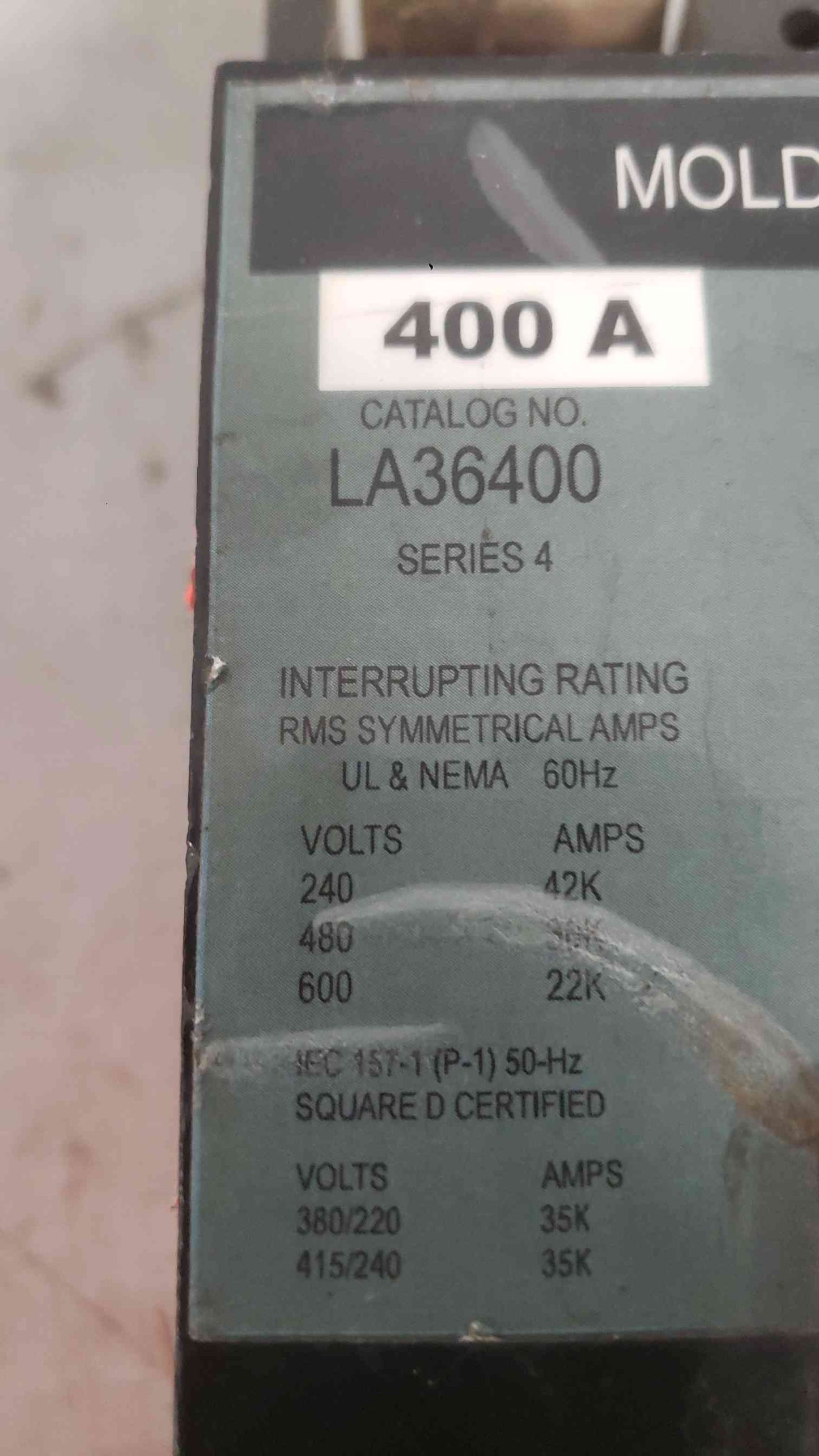 Square D 400A 600VAC 3 Pole Breaker LA36400 (SKU: 112325)