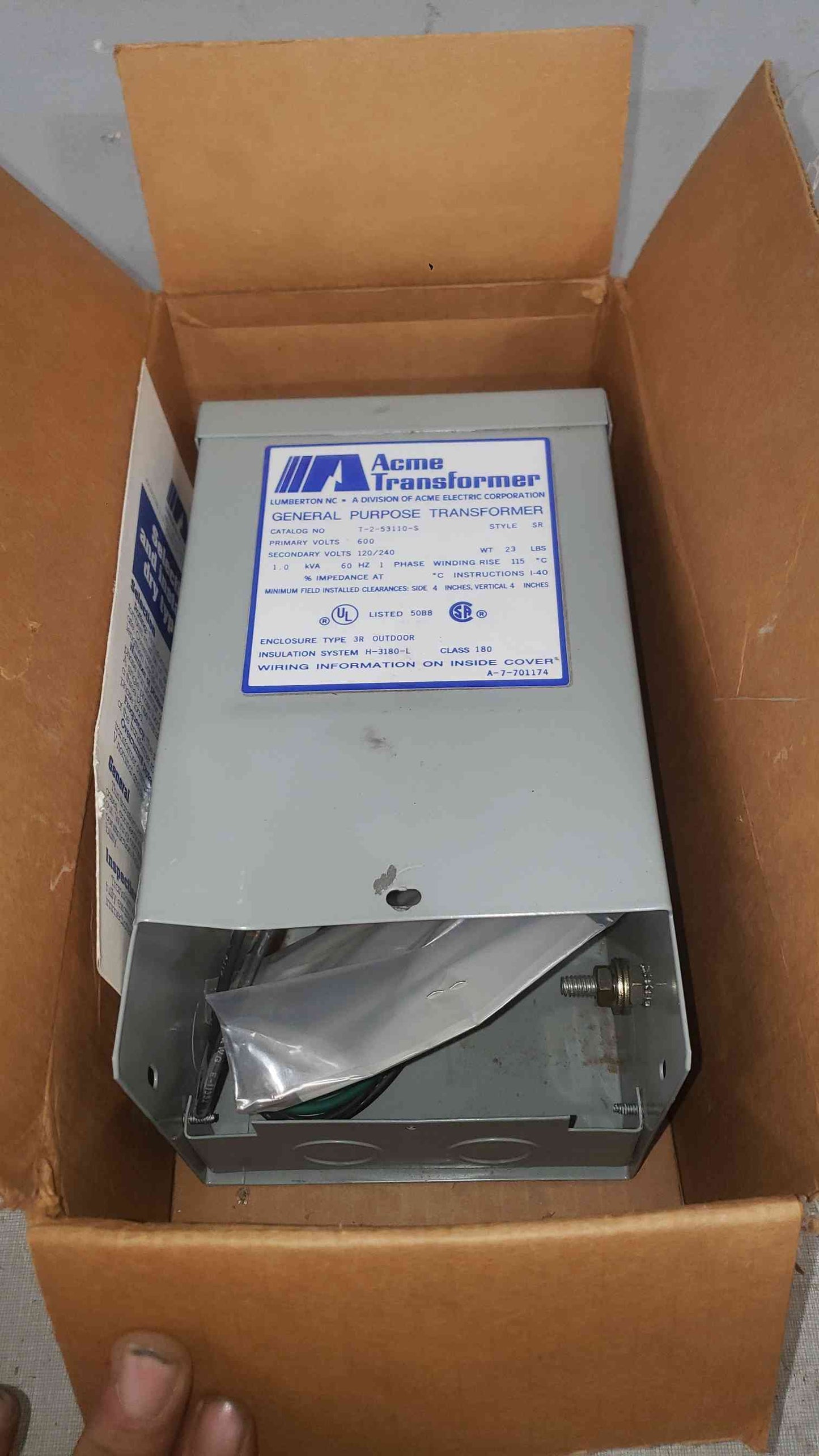 Acme 600-120/240 1KVA 1PH Transformer T-2-53110-S (SKU: 112365)