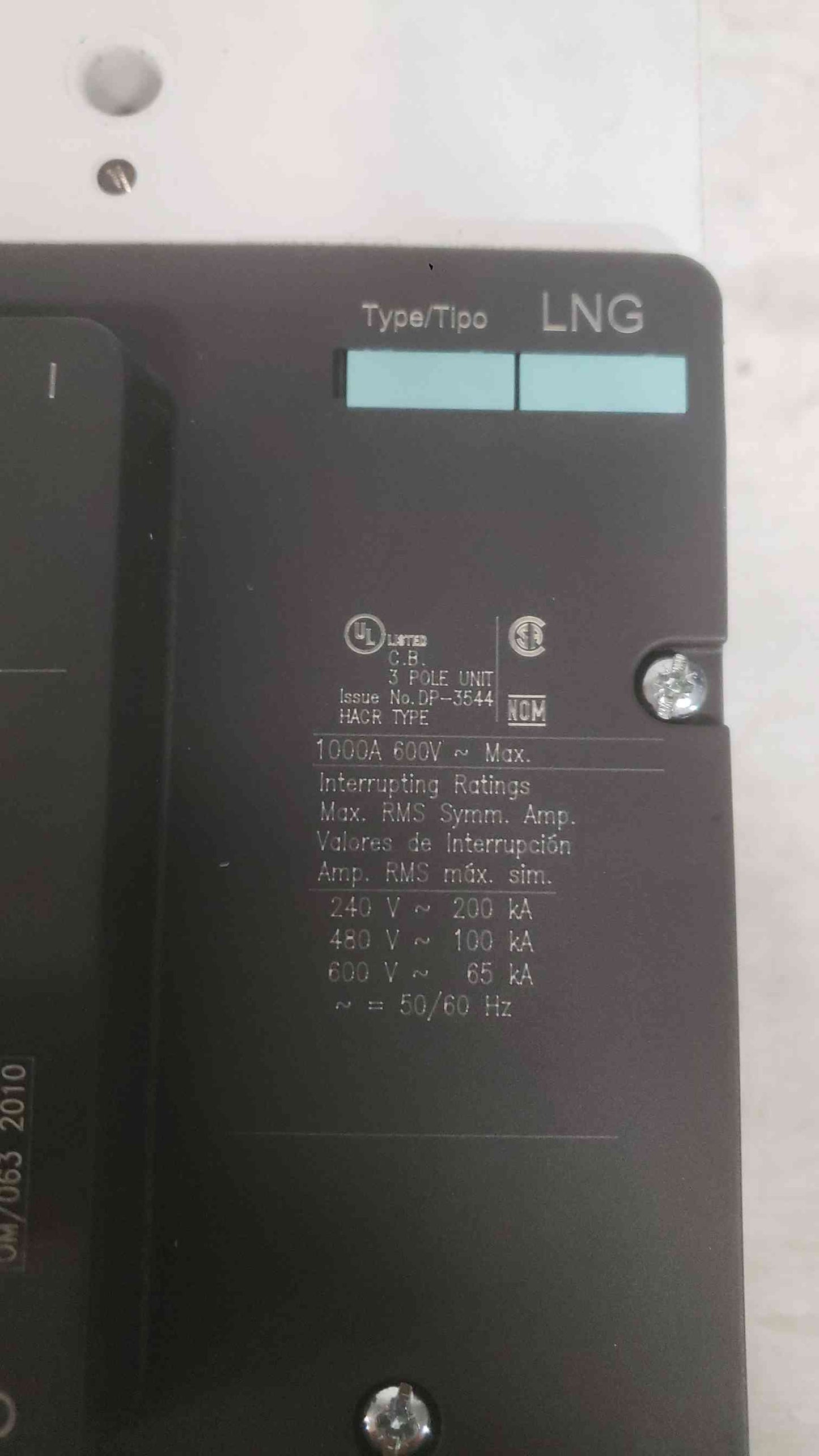 Siemens 1000A 600V 3 Pole Breaker LNX3N100MA4UCM5 (SKU: 112380)