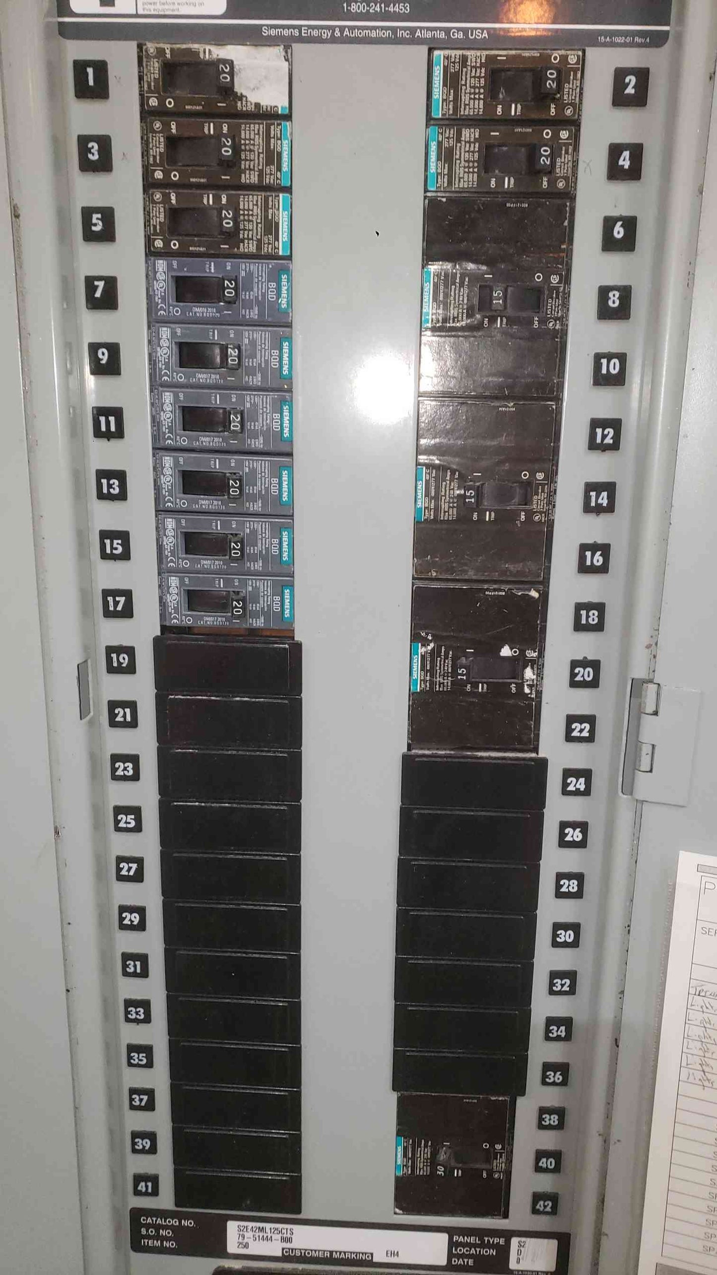 Siemens 125A 277/480 3PH 4W Panelboard S2E42ML125CTS (SKU: 112388)