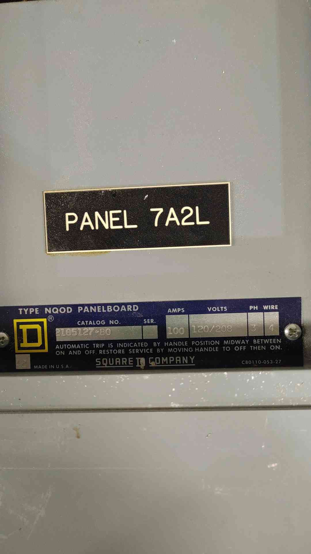 Square D 100A 120/208V 3PH 4W Panelboard 2185127-B0(SKU: 112451)