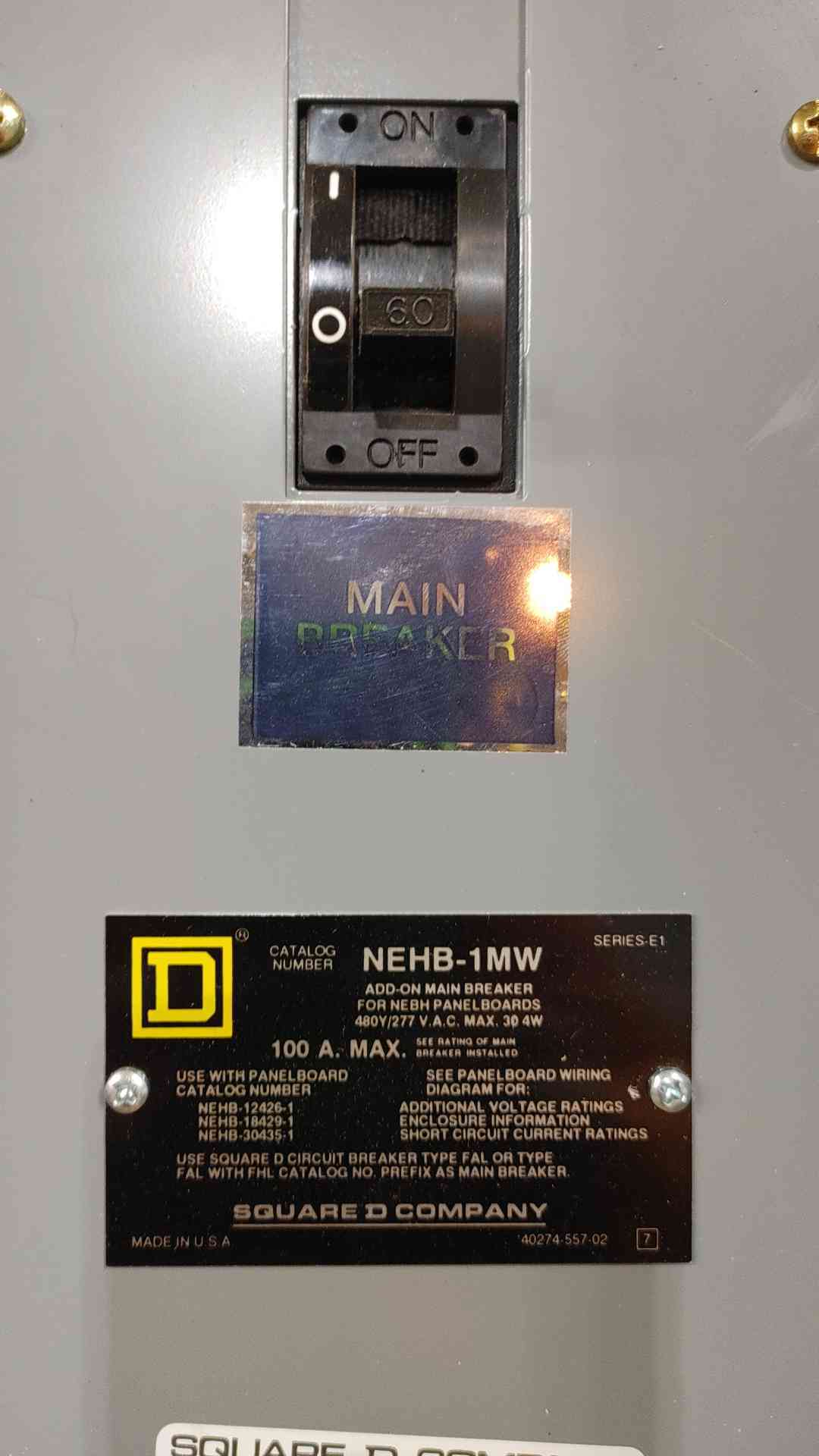 Square D 100A 480Y/277V 3PH 4W Panelboard NEHB-1MW with Main (SKU: 112474)