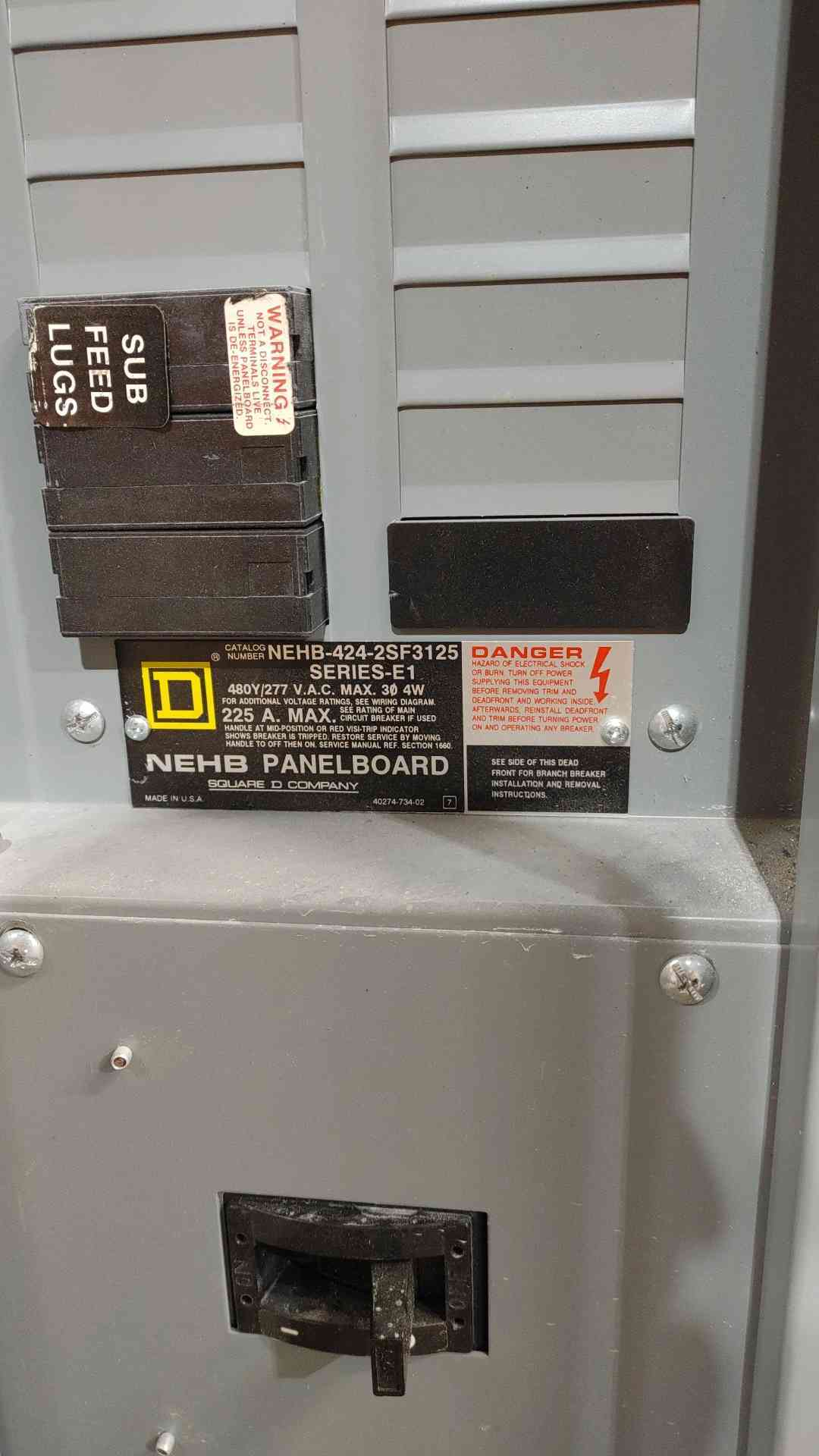 Square D 225A MAX. 480/277V 3PH 4W Panelboard NEHB-424-2SF3125 Dual Mains (SKU: 112490)