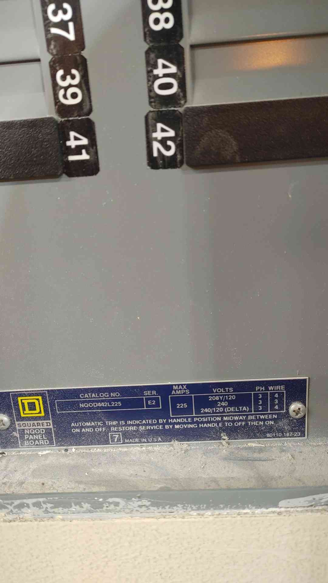 Square D NQOD44L225CU Complete Panelboard 225A 42-Cir 3PH Copper Bus Box & Trim (SKU: 112528)