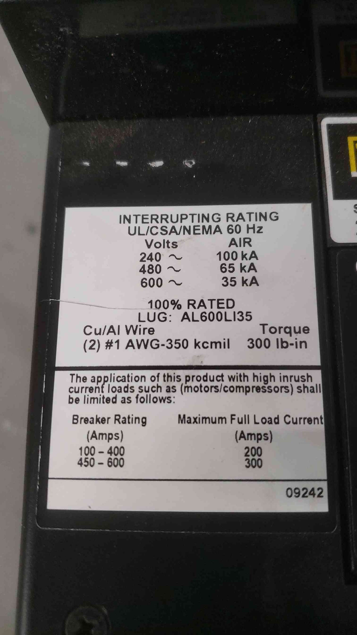 Square D 250A 600VAC Electronic Trip Circuit Breaker LE36225LI (SKU: 112531)