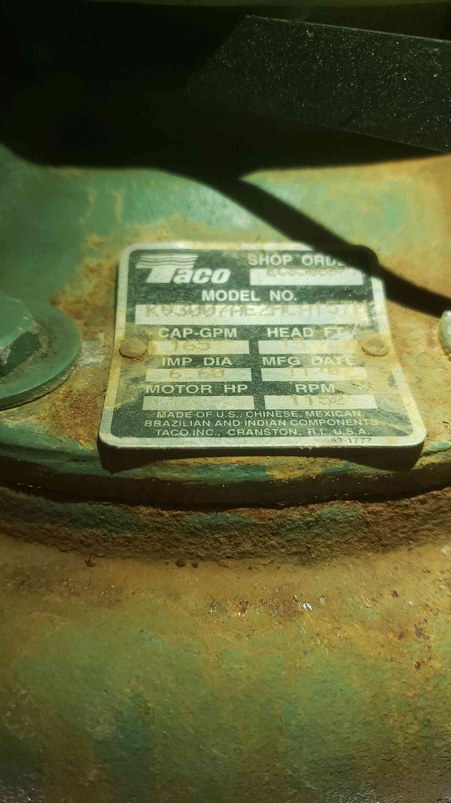 TACO 1HP 230/460 3PH Motor Driven Water Pump KV3007(SKU: 112605)