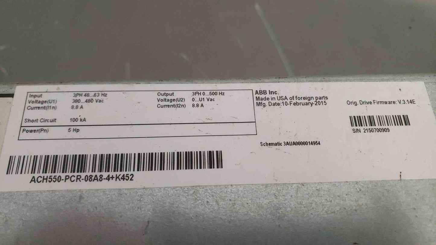 ABB 5HP 3PH VFD ACH550-PCR-08A8-4+K452 (SKU: 112608)