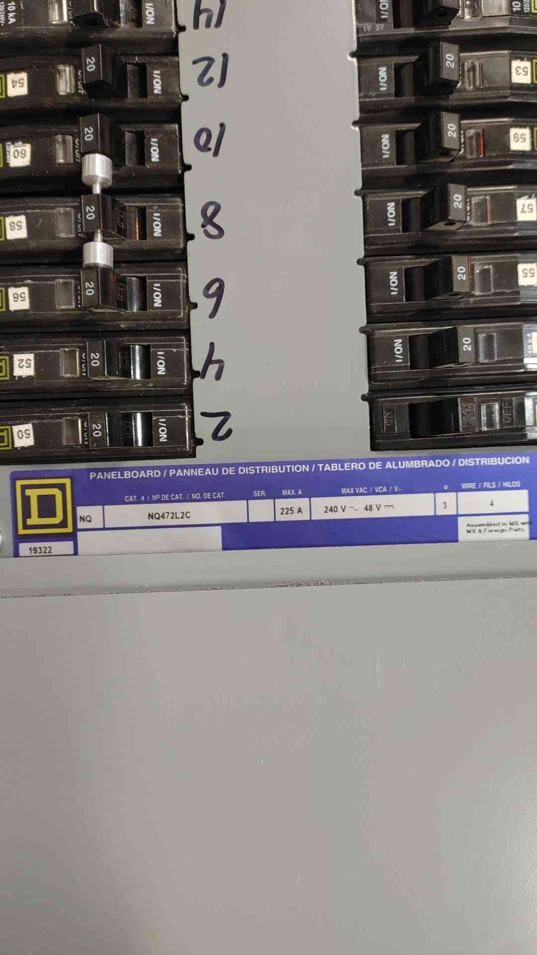 Square D NQ 225A 240V~48V 3PH 4W Panelboard NQ472L2C(SKU: 112655)