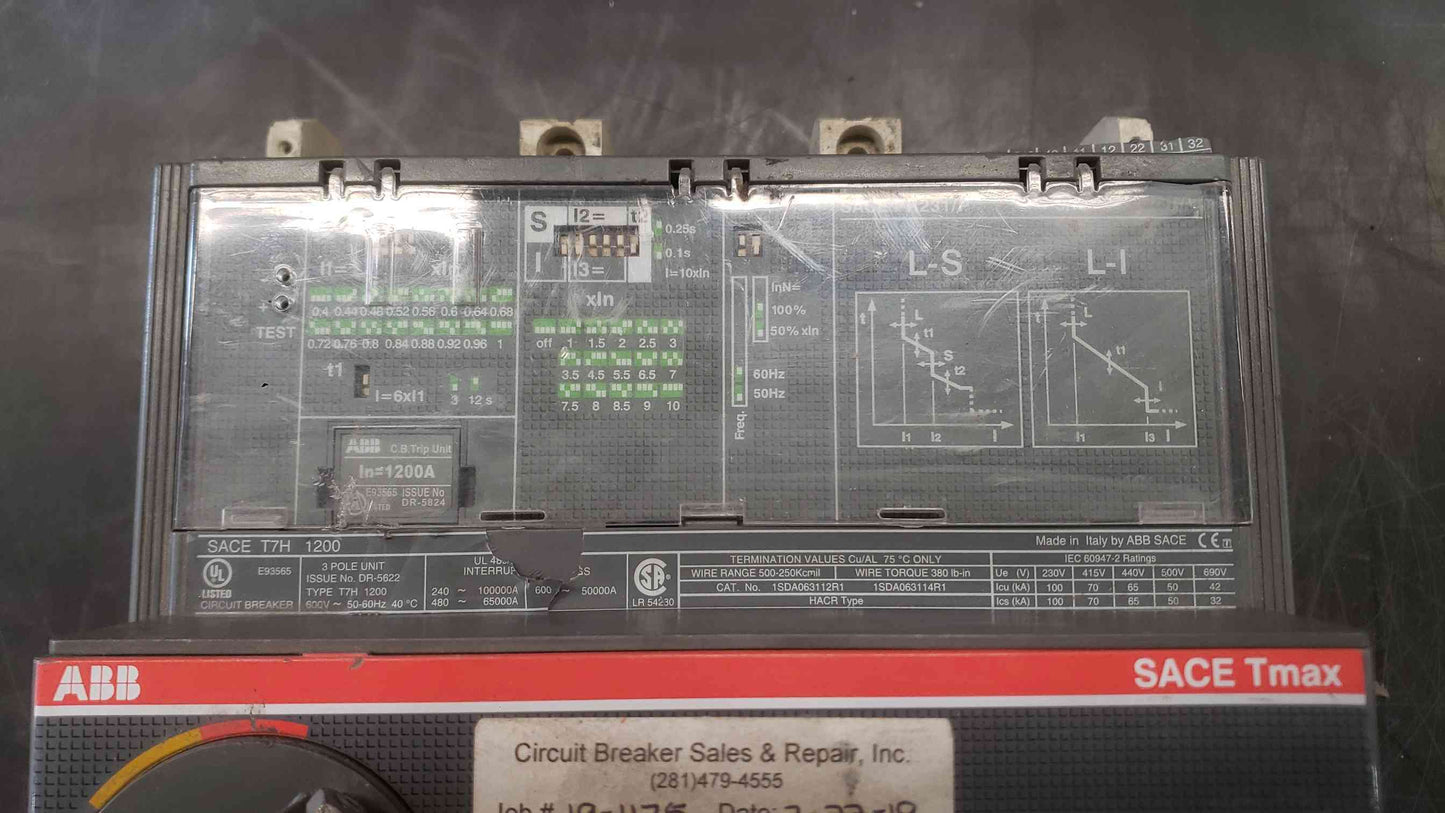 ABB 1200A 600V~ 3 Pole Circuit Breaker SACE T7H 1200 (SKU: 112683)