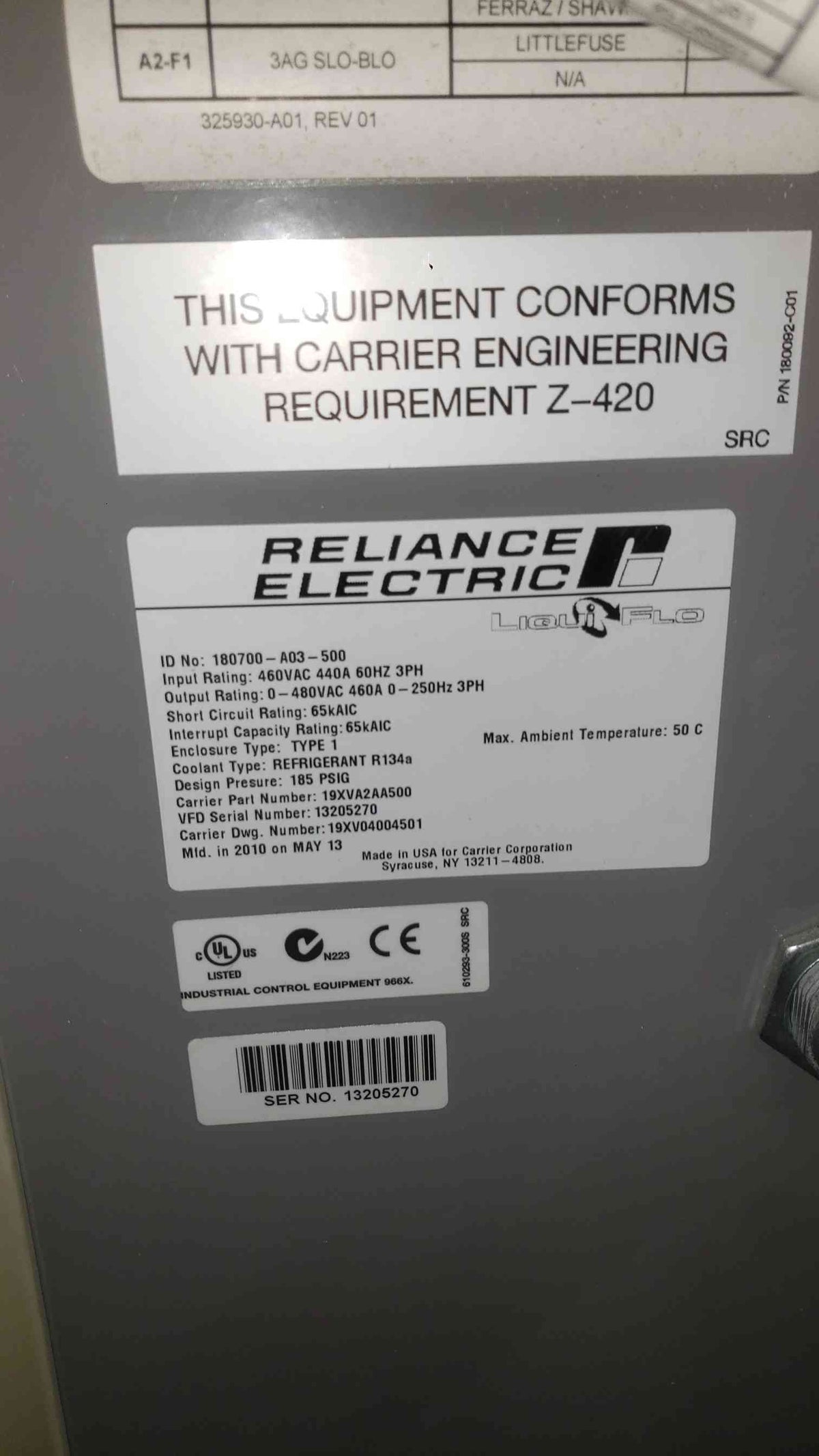 Carrier LiquiFlo 2.0 AC Drive 480VAC 3PH 180700-A03-500 (SKU: 112668)