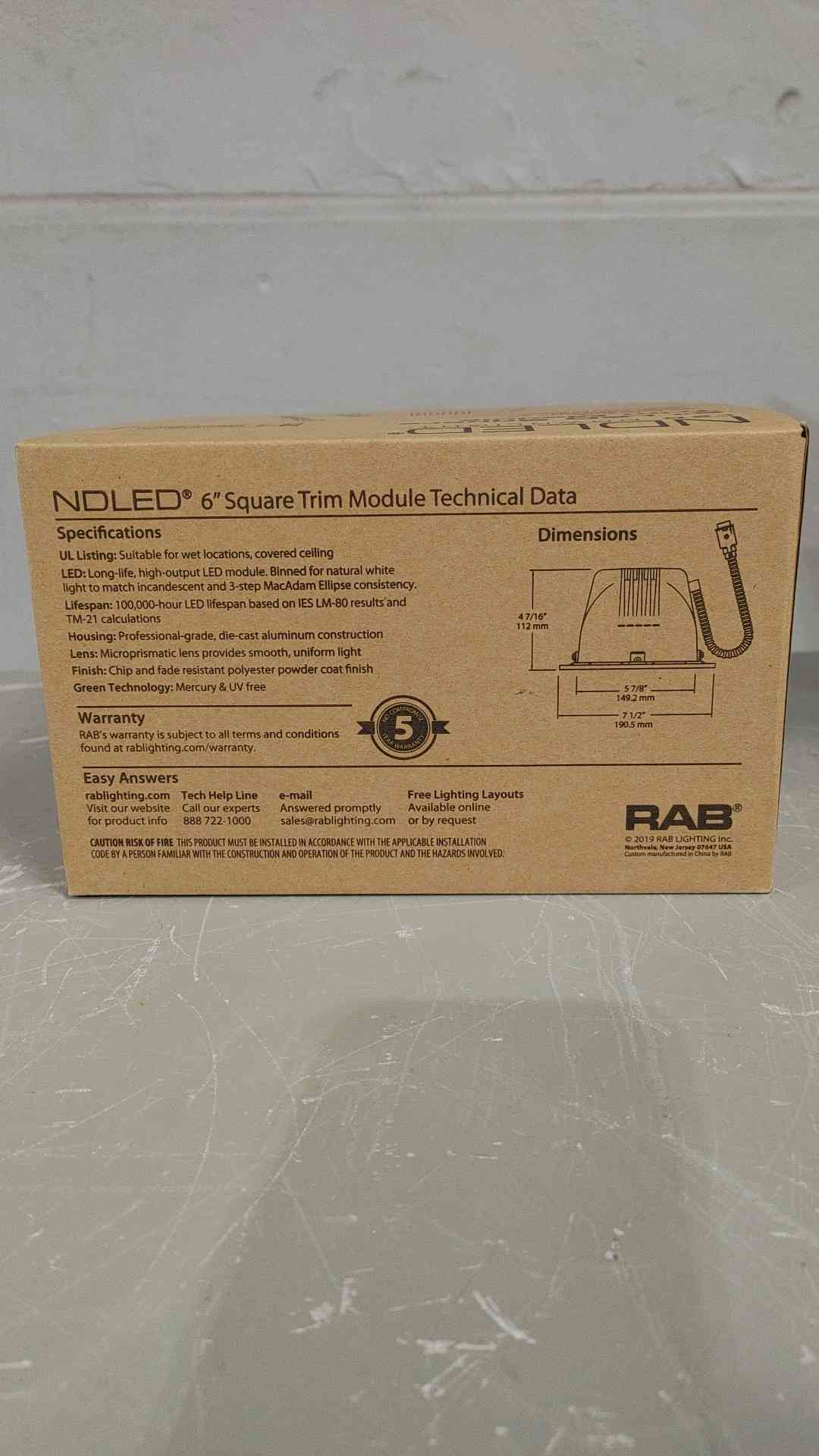 RAB Lighting NDLED Trim Module 6" Square 80Â°,4000K,80 CRI White Cone/White Ring Downlight NDLED6SD-80N-W-W(SKU: 112670)