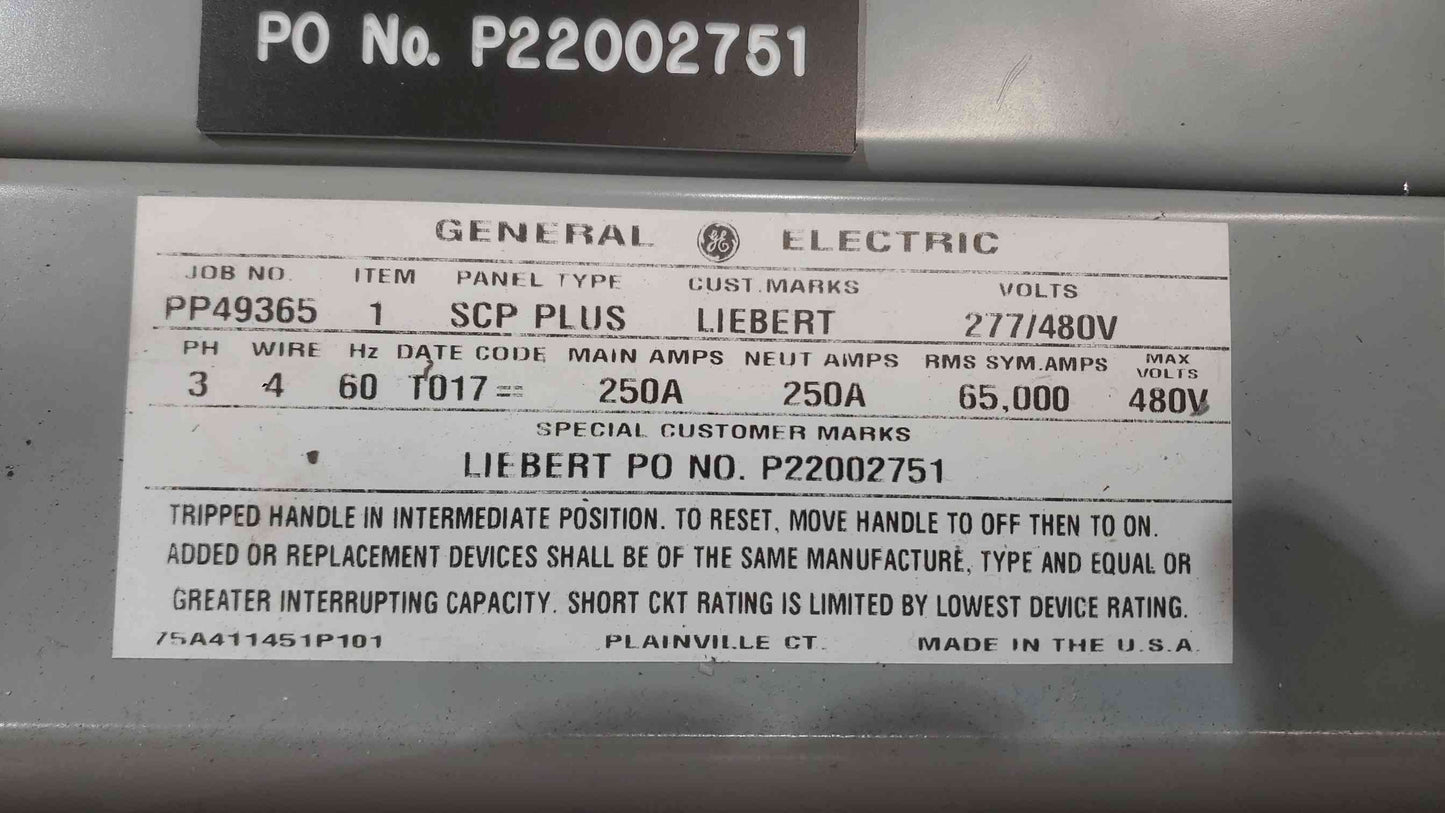 GE 250A Spectra 480V 3PH 4W Panelboard 3 Breakers SFHA36AT0250 (SKU: 112671)