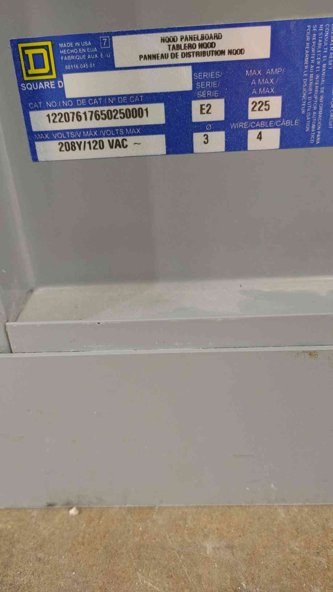Square D 225A 208Y/120V 3PH 4W Panelboard 12207617650250001(SKU: 112717)